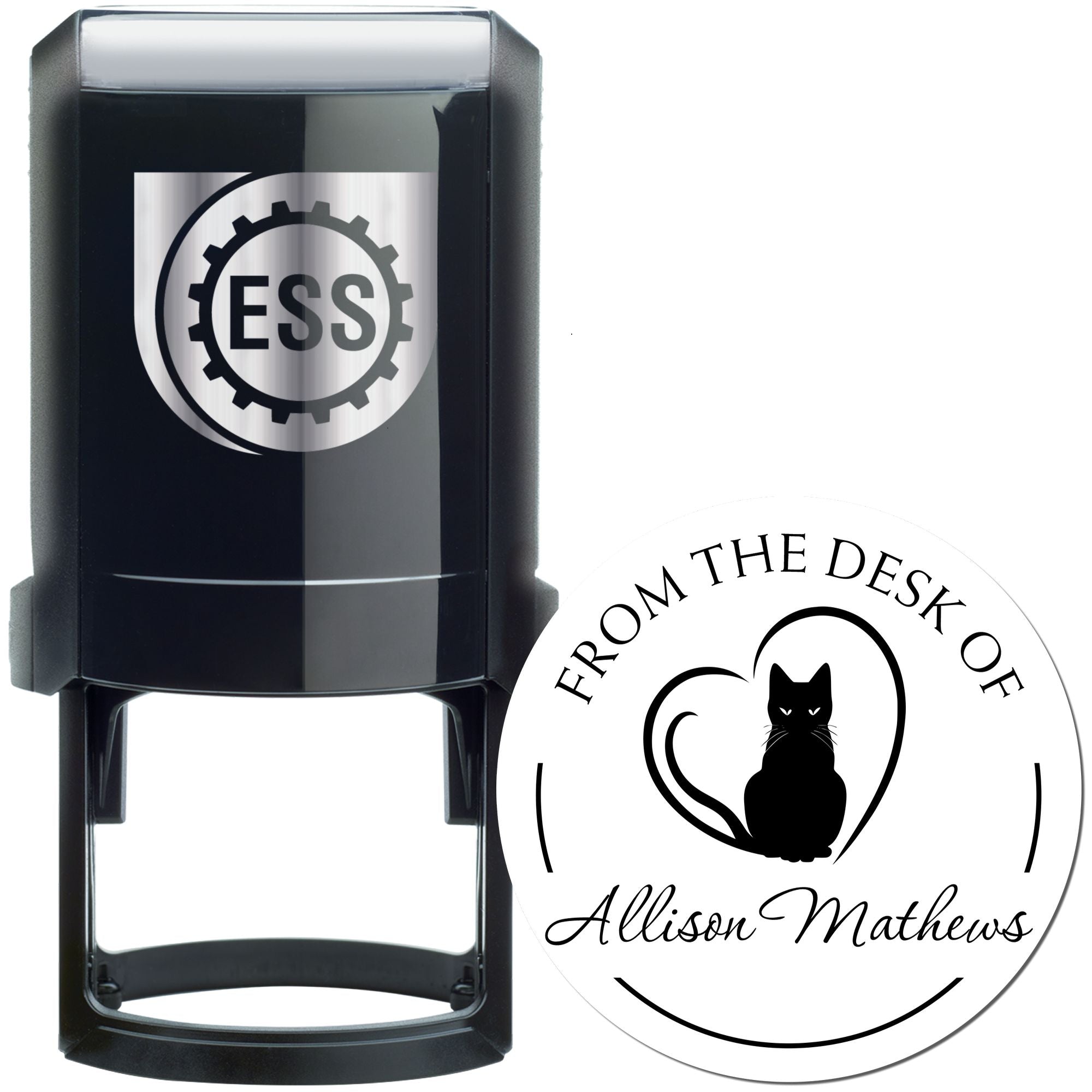 Self-Inking Watchful Kitten Personalized Library Name Stamp - Engineer Seal Stamps