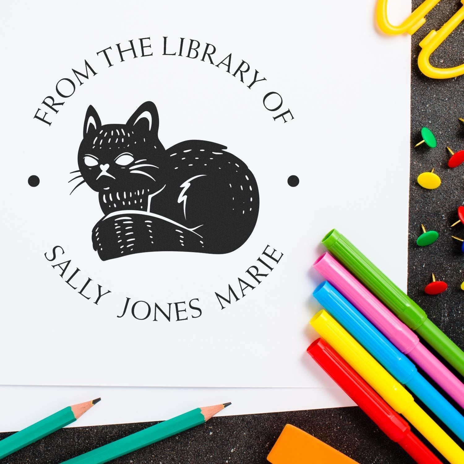 Wood Handle Expressive Cat Custom Made Book Lover Stamp - Engineer Seal Stamps