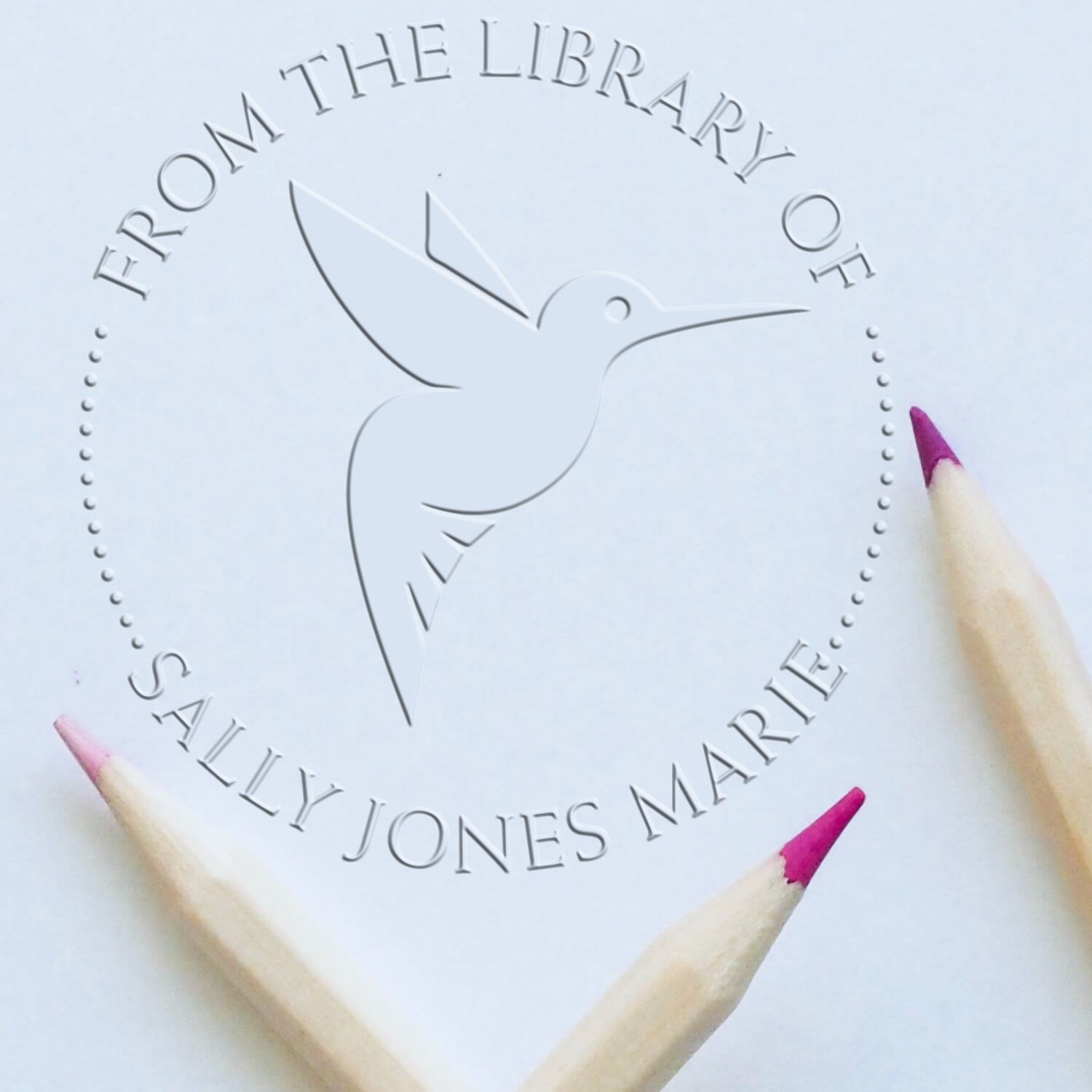 Soft Graceful Hummingbird Customized Ex Libris Library Embossing Seal