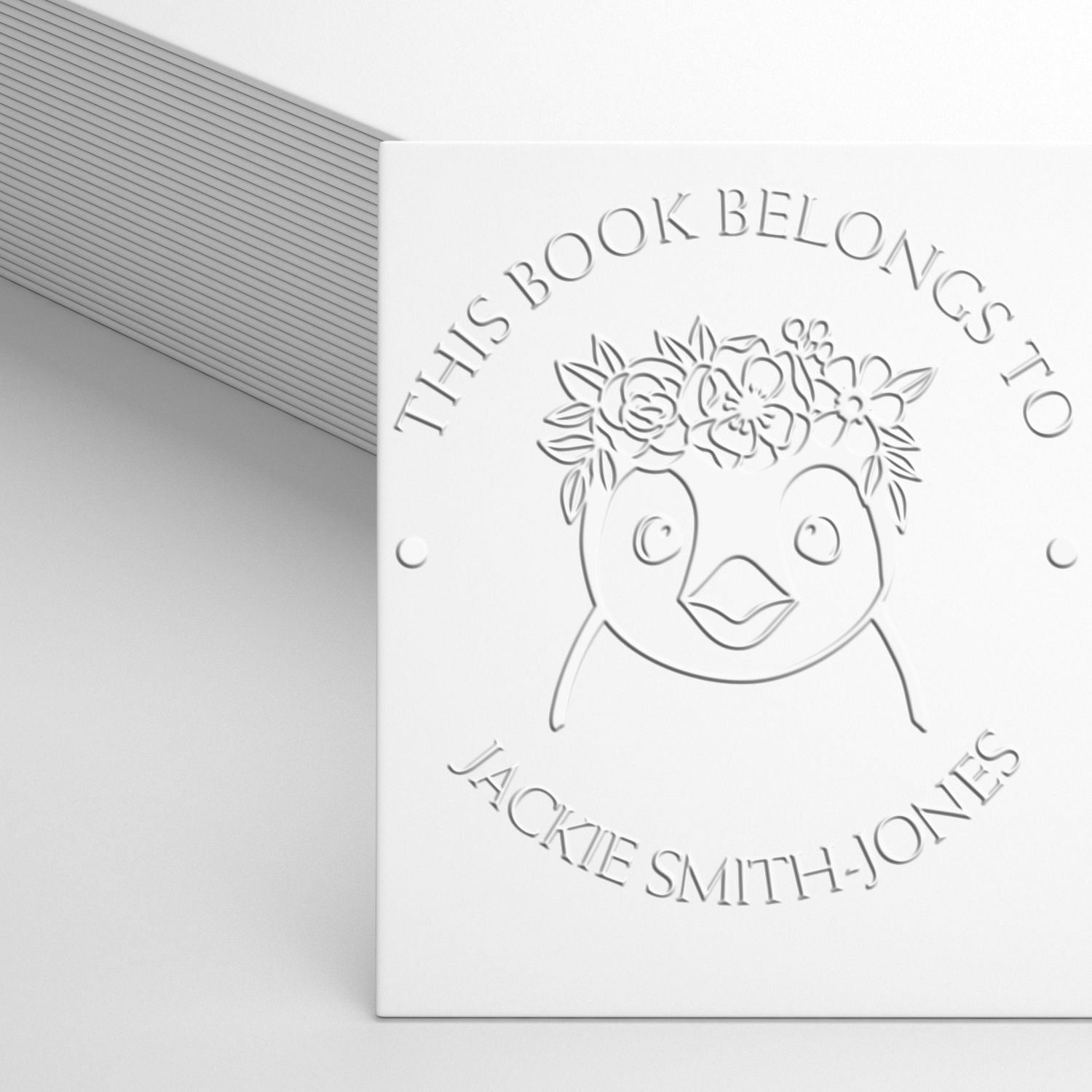 Pretty Penguin Handheld Custom Book Plate Embosser