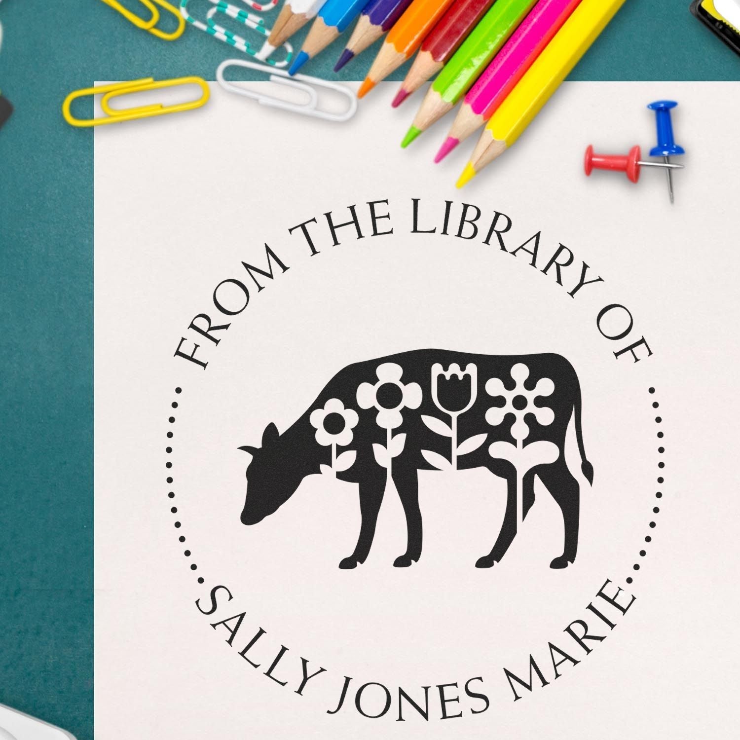 Cute Cow Self-Inking Custom Book Identity Stamp - Engineer Seal Stamps