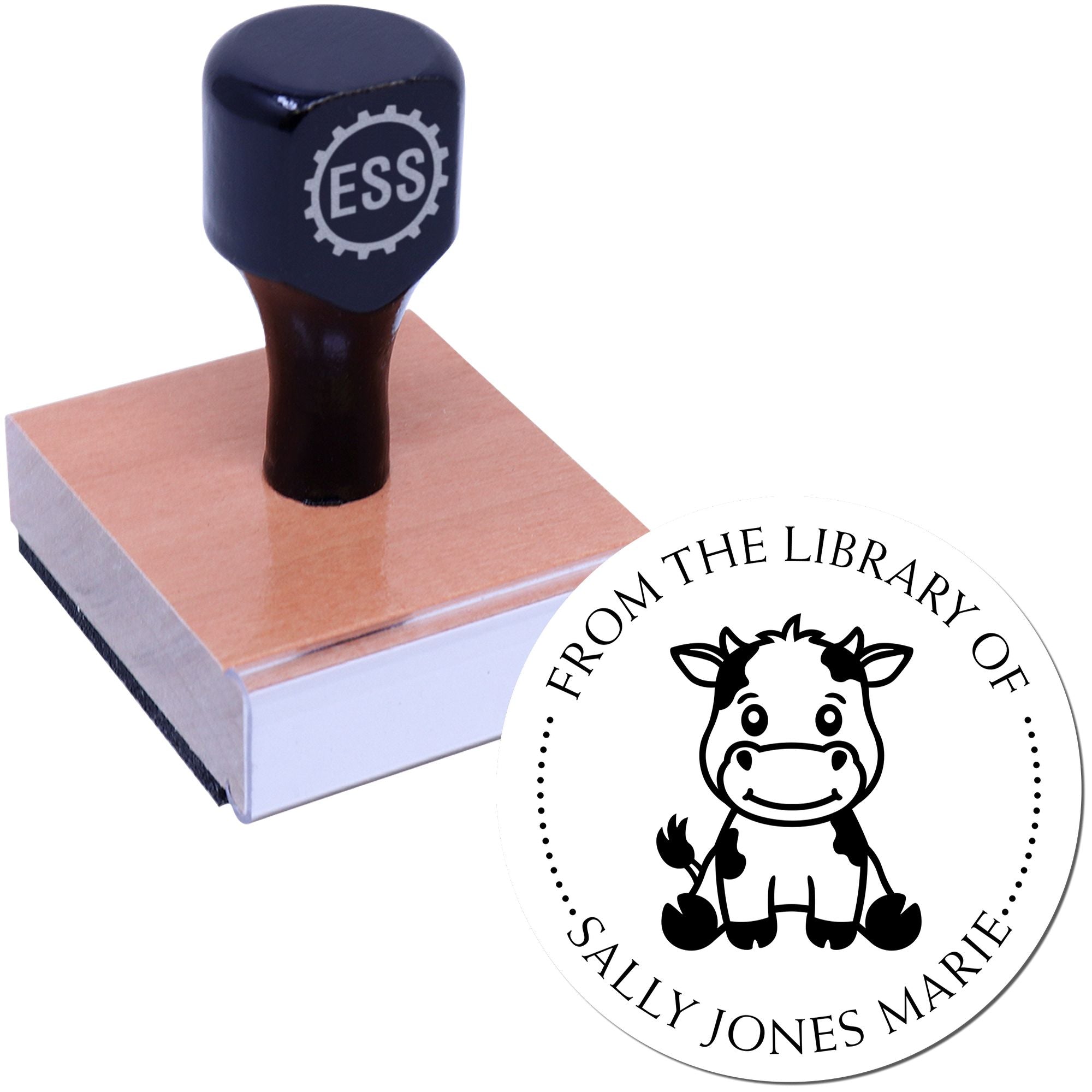 Wood Handle Cuddly Cow Custom Book Property Stamper - Engineer Seal Stamps