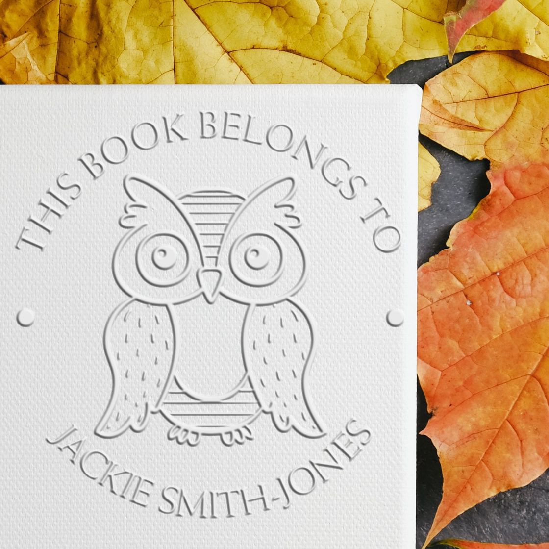 Soft Playful Owl Personalized Book Ownership Label Paper Embosser