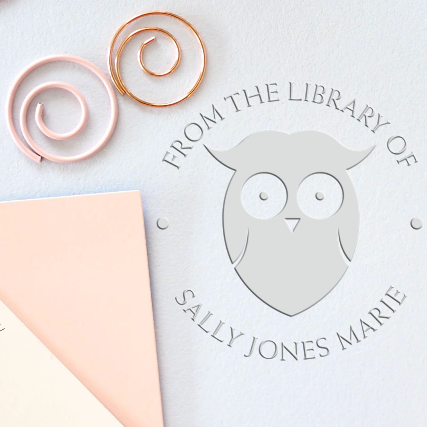 Soft Solitary Owl Personalized Book Property Embossed Stamp