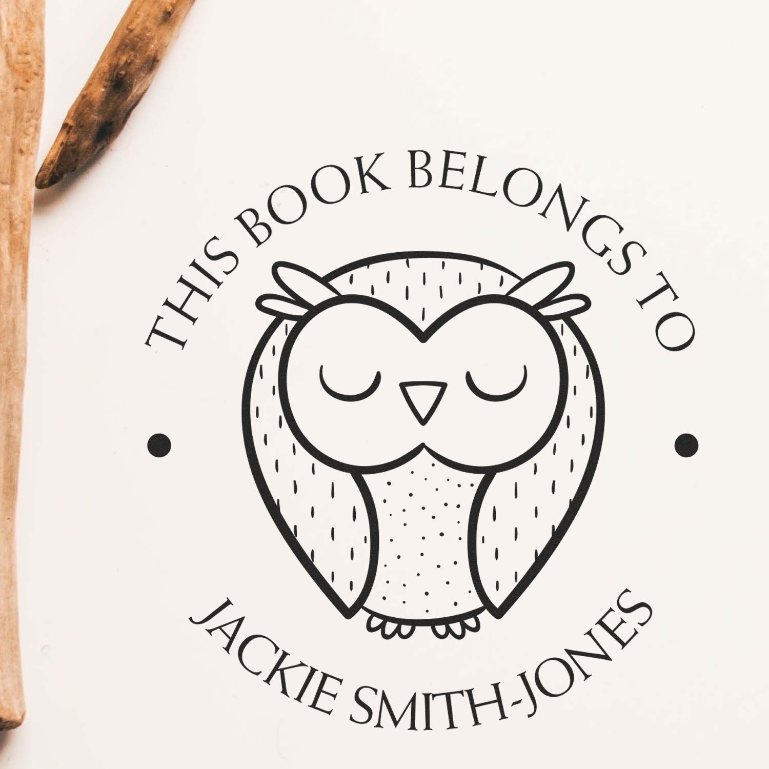 Wood Handle Sleepy Owl Customized Library Name Stamper