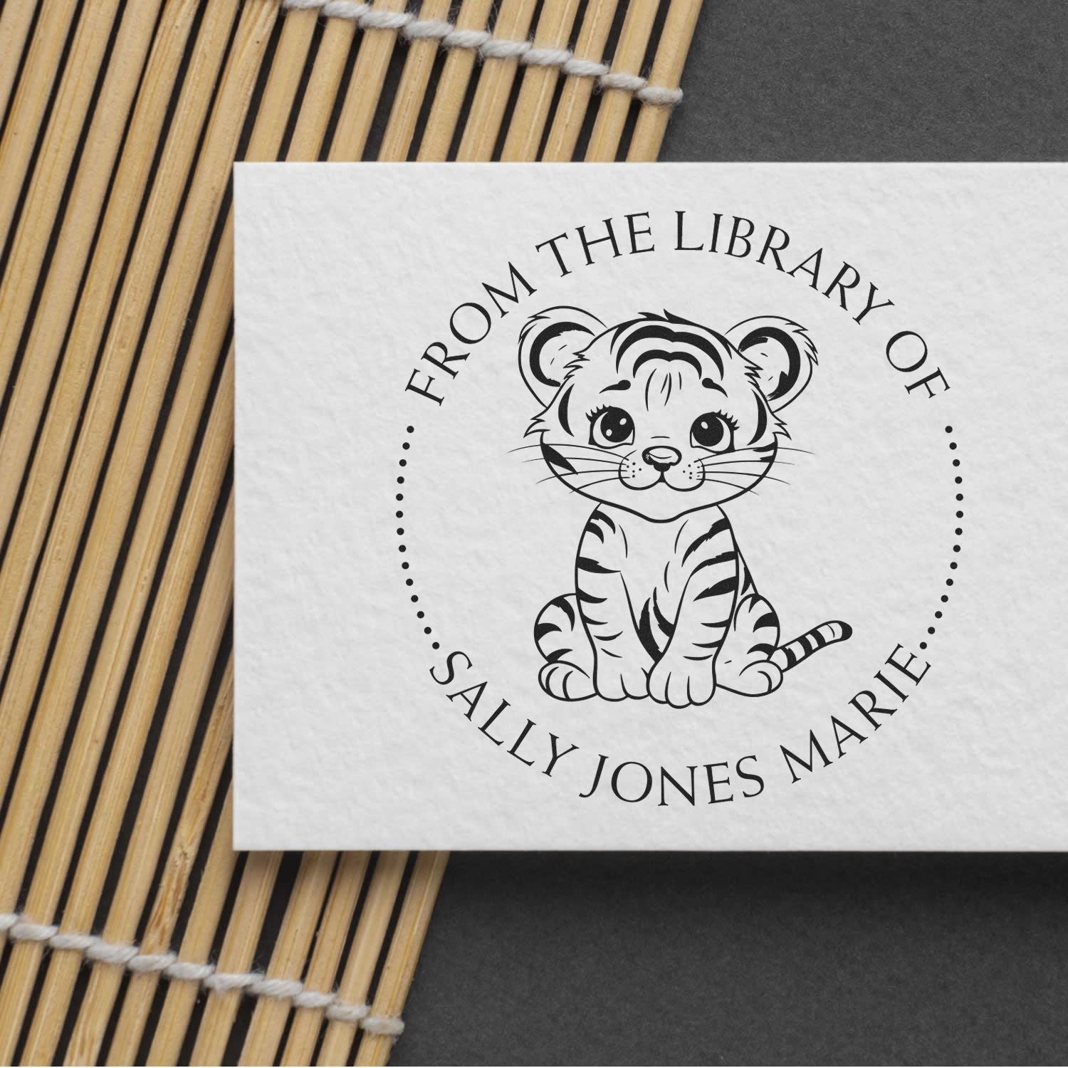 Wood Handle Tiny Tiger Custom Bookplate Stamp - Engineer Seal Stamps