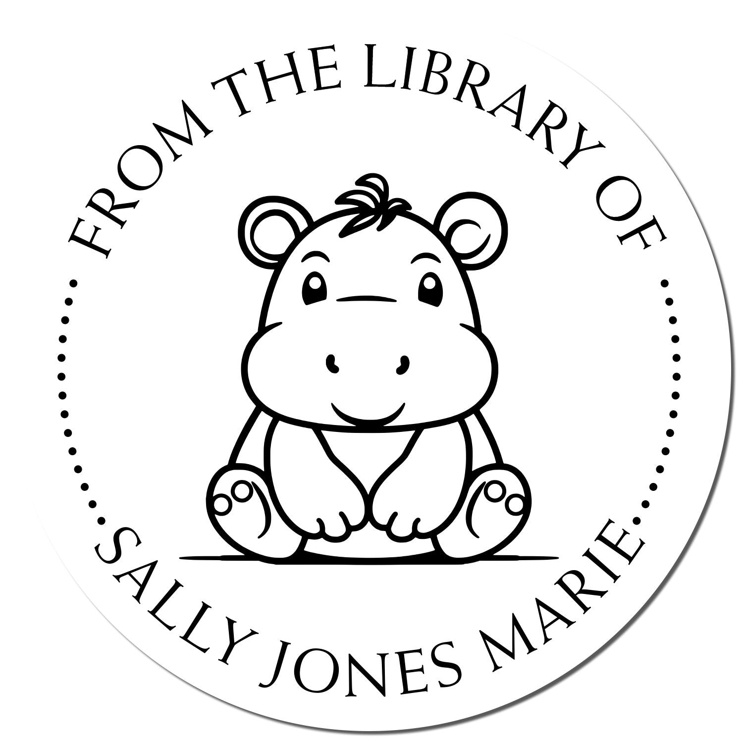 Wood Handle Happy Lil Hippo Custom Bookplate Stamper - Engineer Seal Stamps