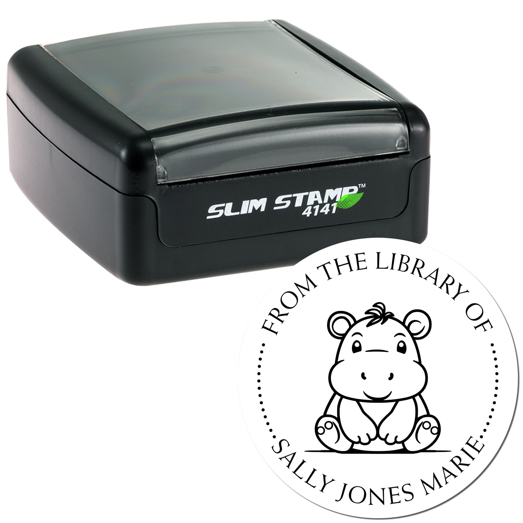 Pre-Inked Happy Lil Hippo Personalized Ownership Stamper - Engineer Seal Stamps