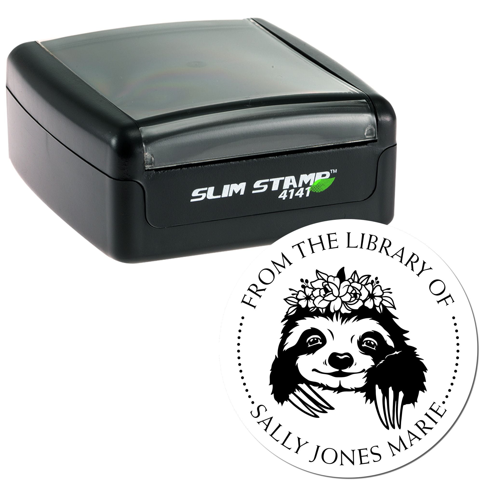 Pre-Inked Graceful Sloth Personalized Personal Library Stamp - Engineer Seal Stamps