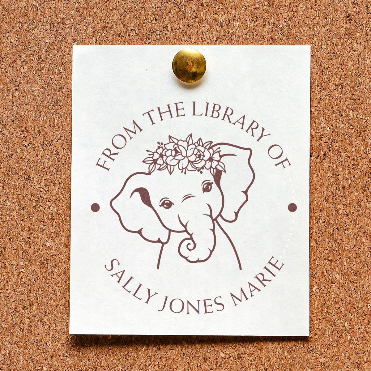 Trodat Self-Inking Elephant Book Lover Stamp featuring a graceful elephant design, in use on a white background.