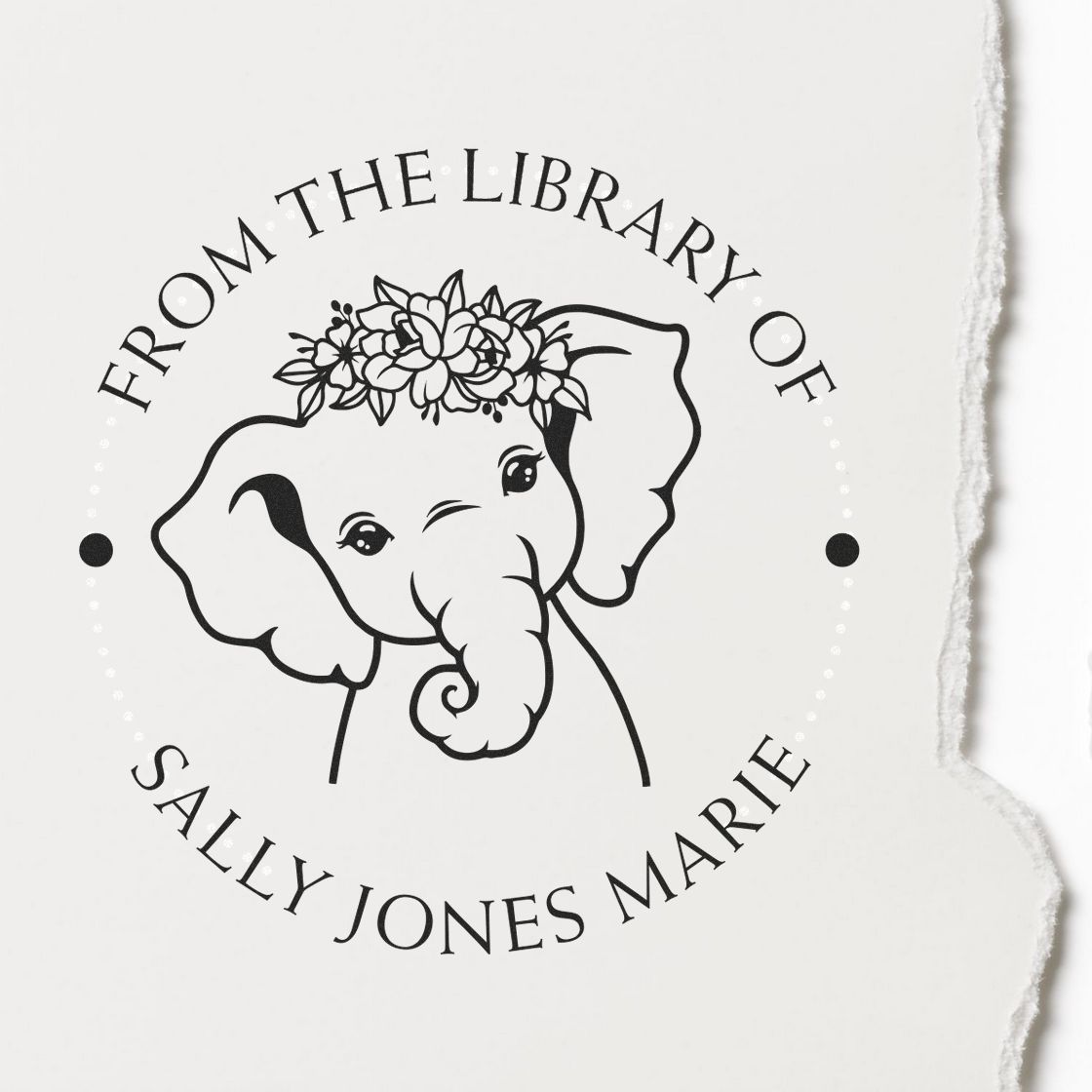 Pre-Inked Graceful Elephant Personalized Personal Library Stamper - Engineer Seal Stamps