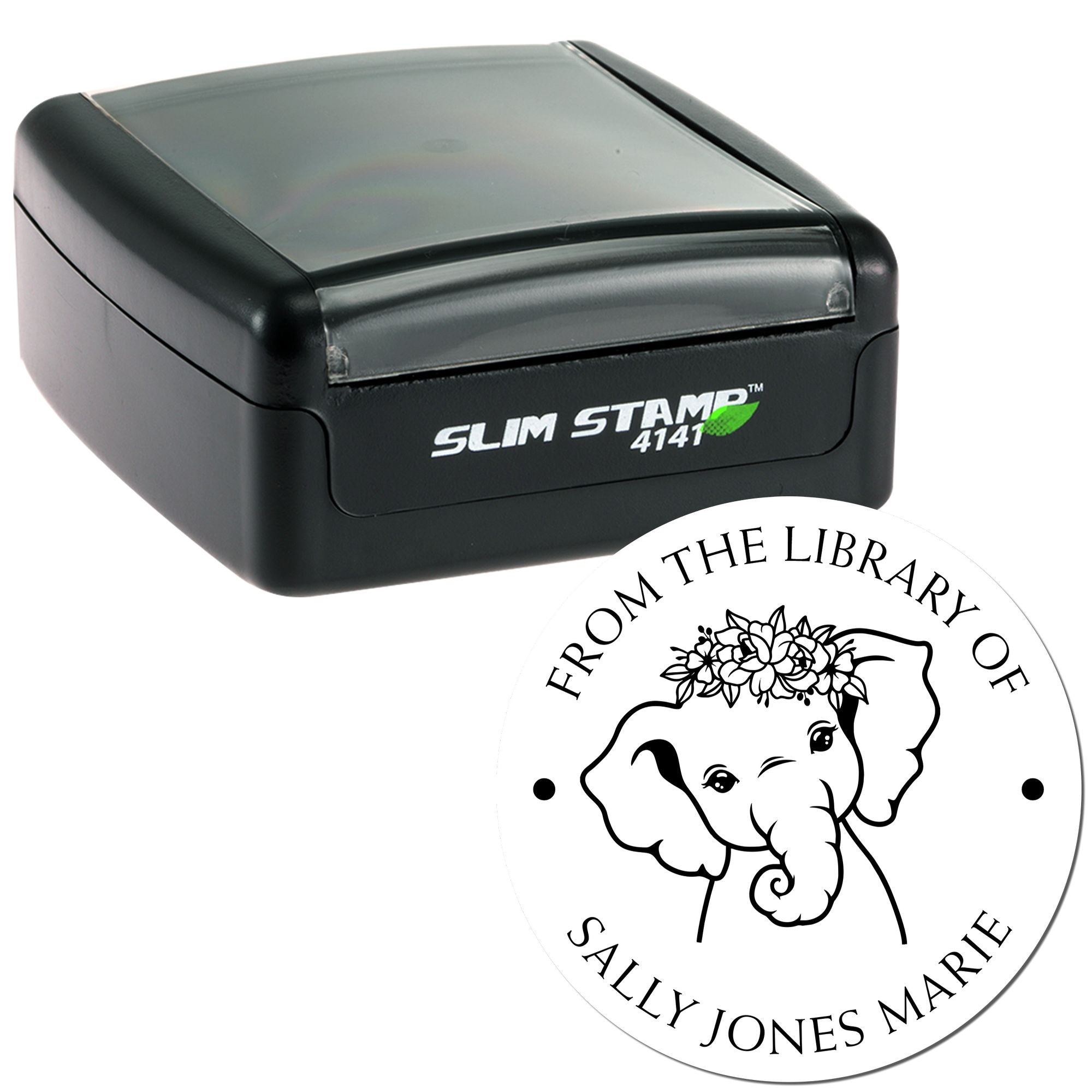 Pre-Inked Graceful Elephant Personalized Personal Library Stamper - Engineer Seal Stamps