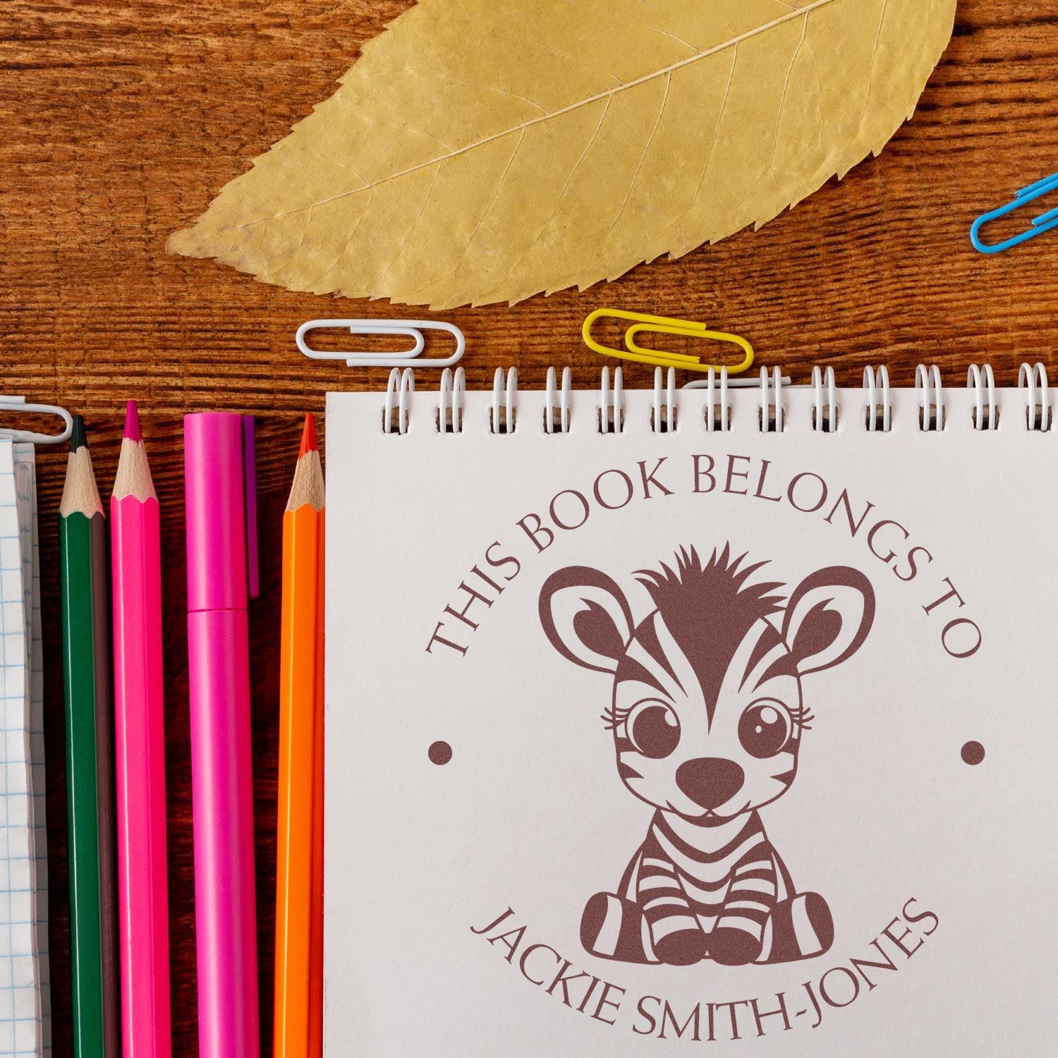 PSI Pre-Inked Zesty Zebra Personalized Bibliophile Stamp - Engineer Seal Stamps