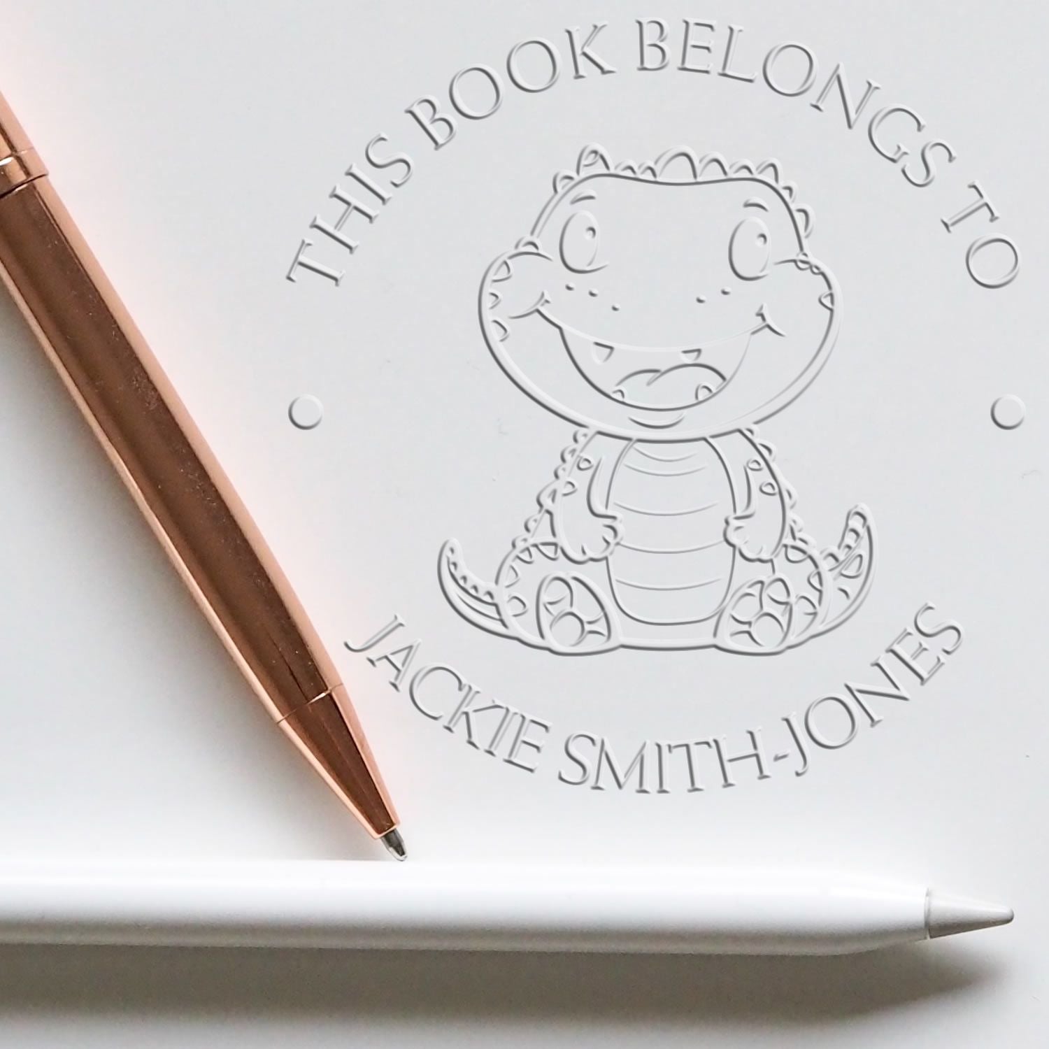 Soft Darling Dino Custom Reader Embossed Stamp