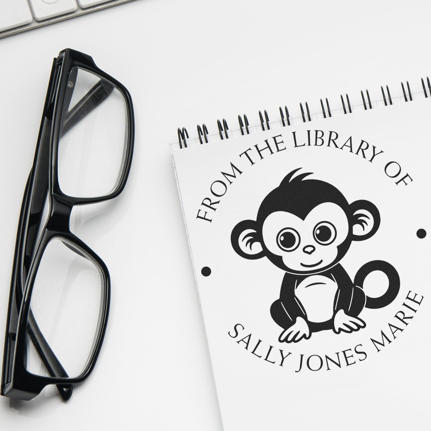 Pre-Inked Playful Monkey Personalized Read It Love It Return It Stamper - Engineer Seal Stamps