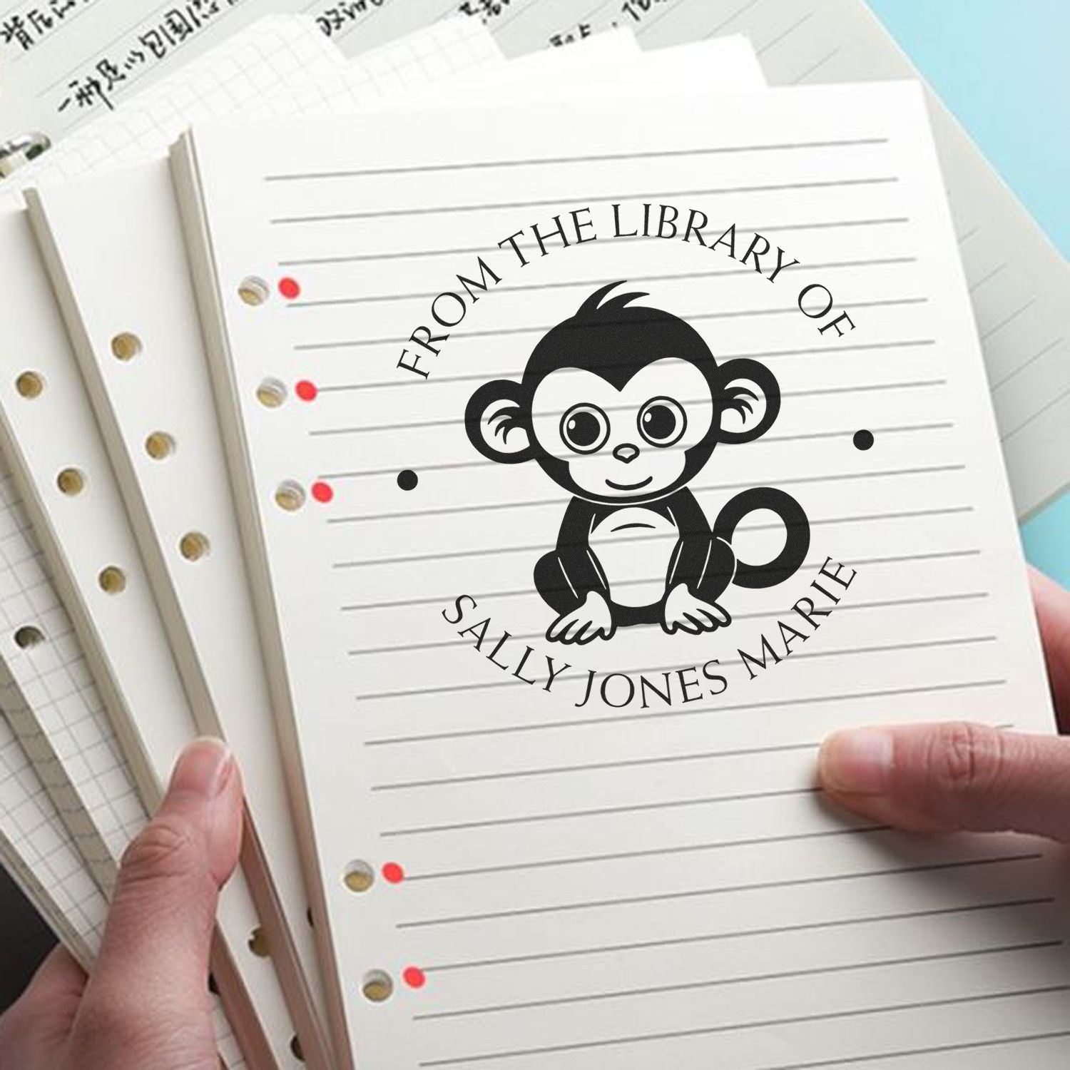 Pre-Inked Playful Monkey Personalized Read It Love It Return It Stamper - Engineer Seal Stamps