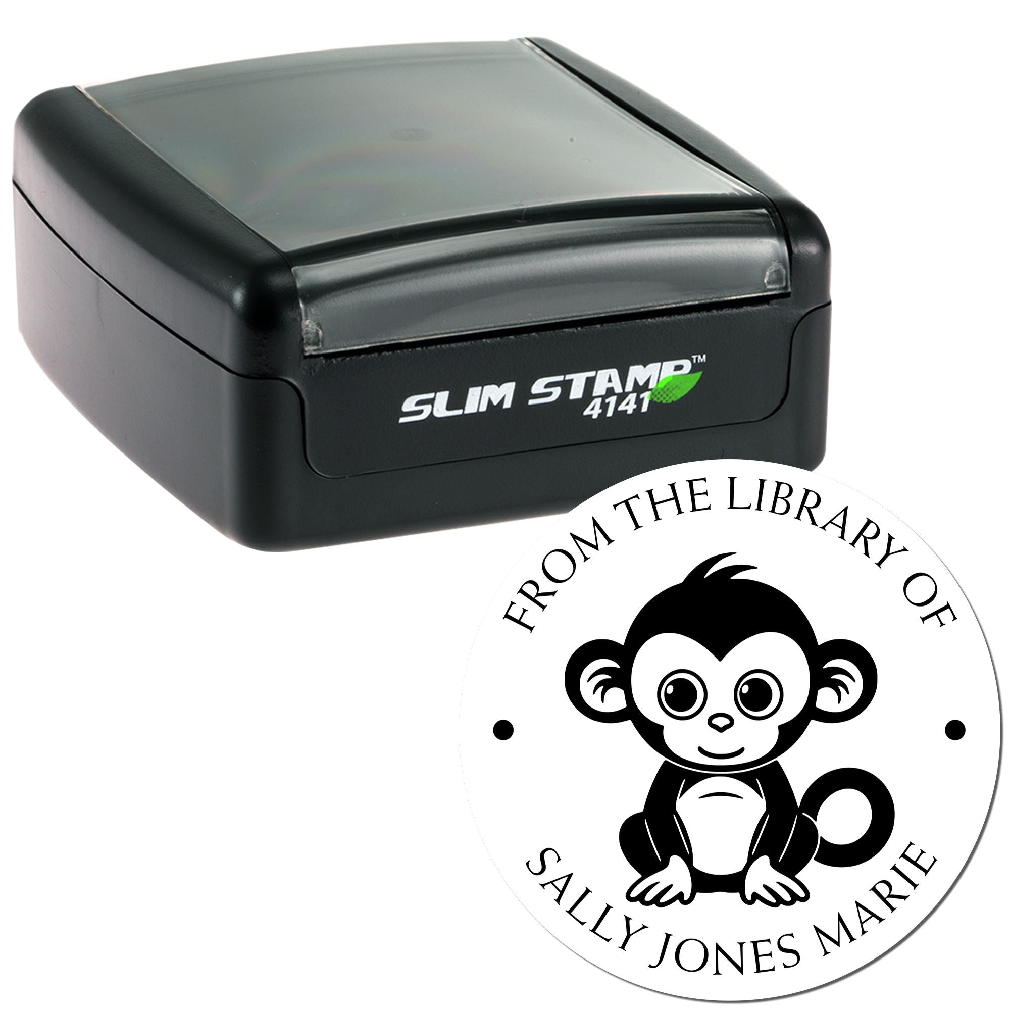 Pre-Inked Playful Monkey Personalized Read It Love It Return It Stamper - Engineer Seal Stamps
