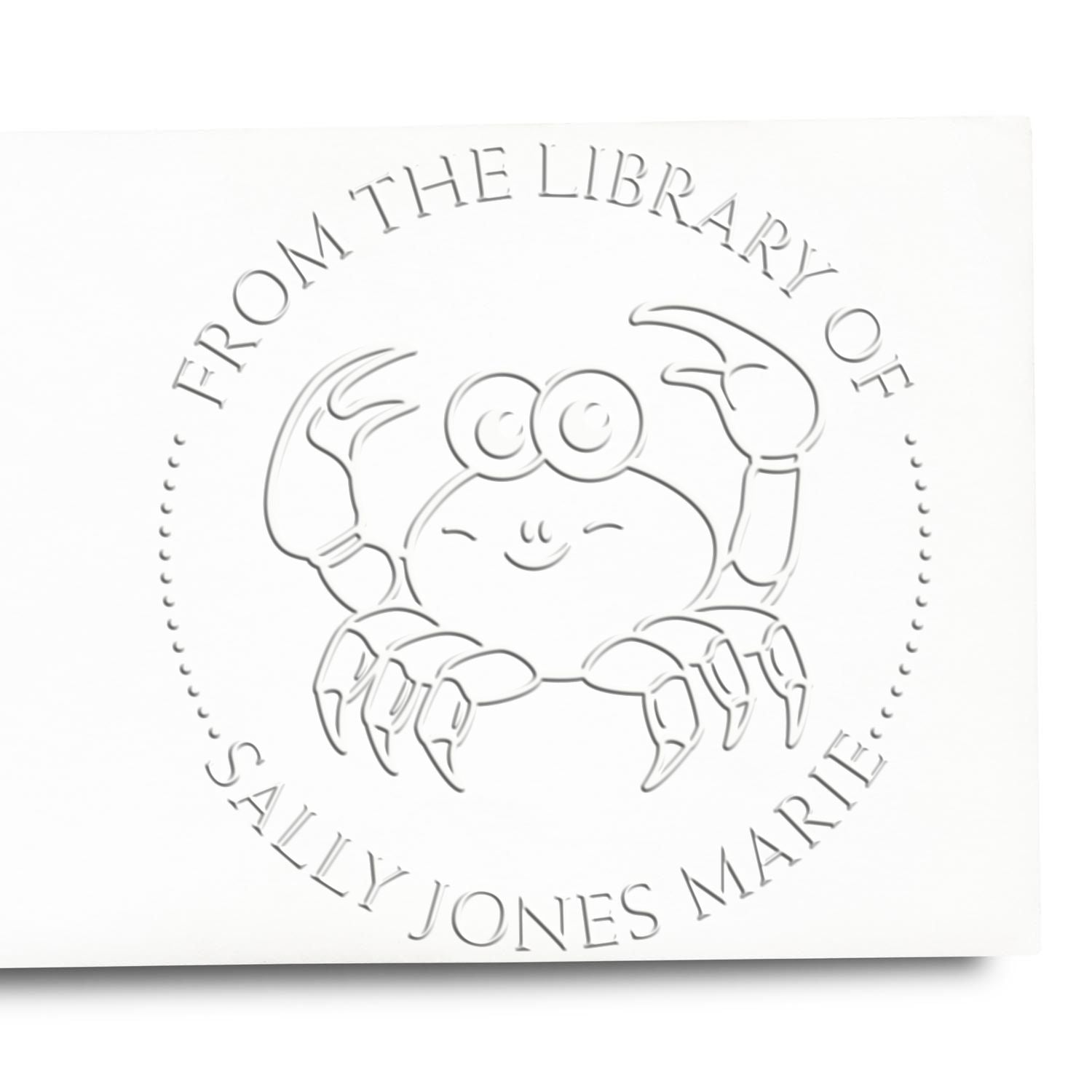 Soft Curious Crab Custom This Book Belongs To Embossed Stamp