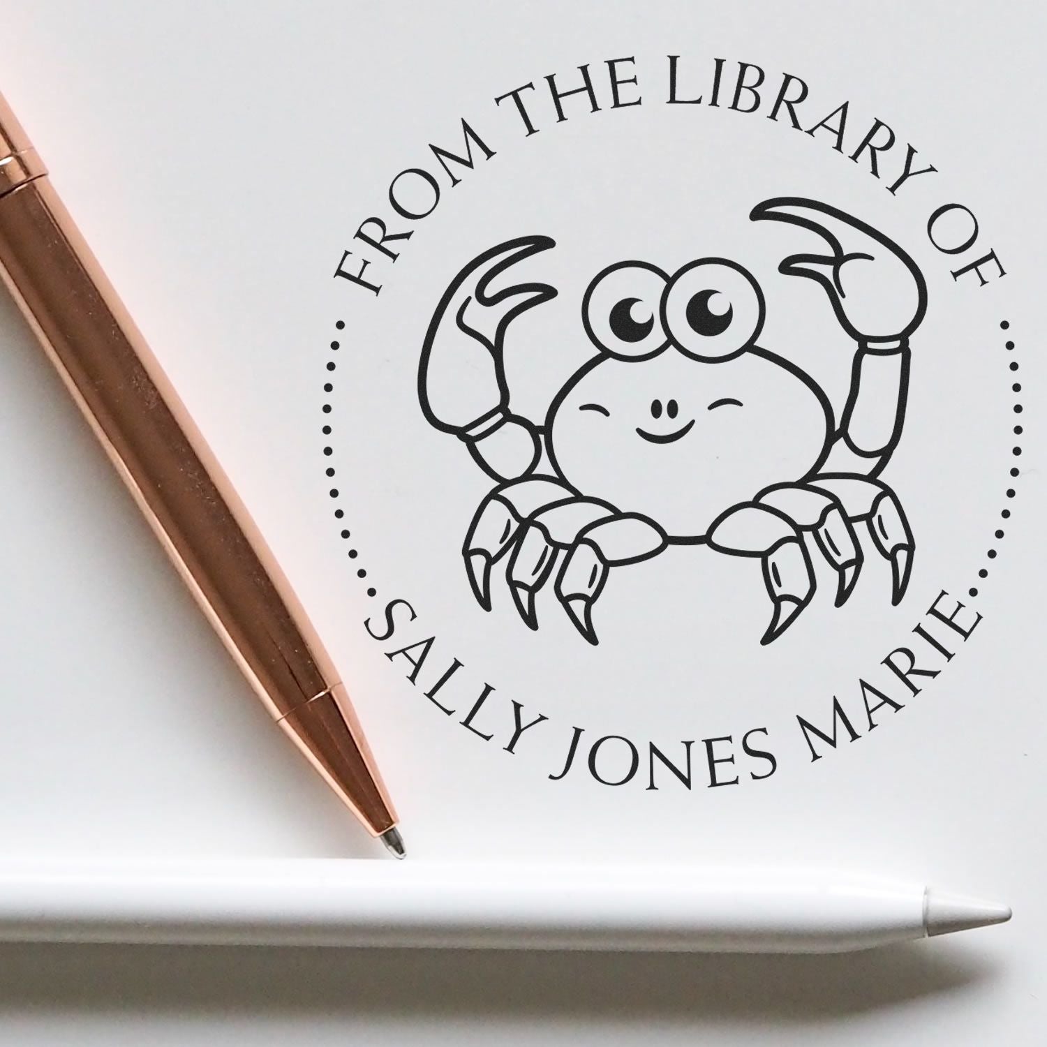 PSI Pre-Inked Curious Crab Personalized Book Library Stamper - Engineer Seal Stamps