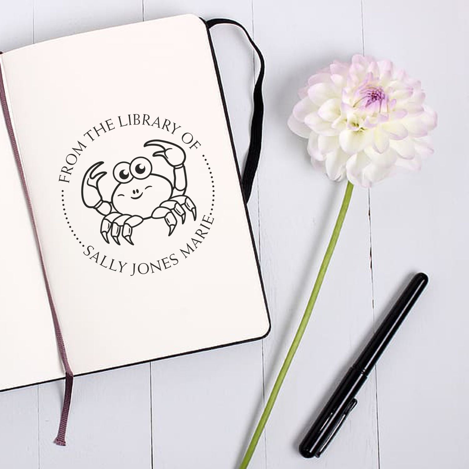 PSI Pre-Inked Curious Crab Personalized Book Library Stamper - Engineer Seal Stamps