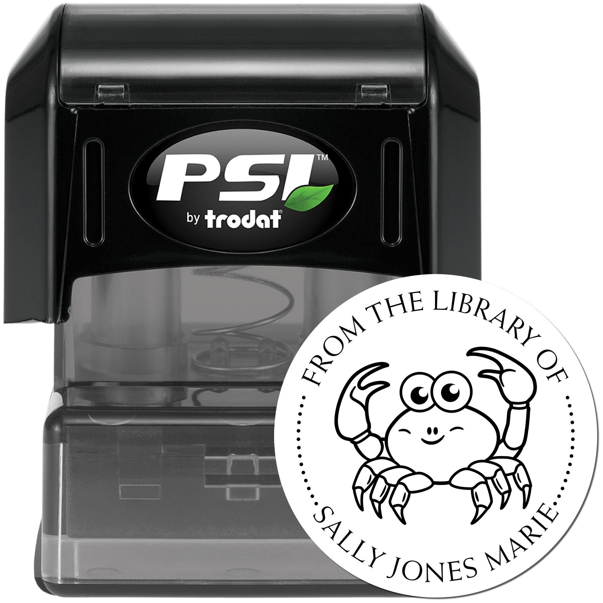 PSI Pre-Inked Curious Crab Personalized Book Library Stamper - Engineer Seal Stamps