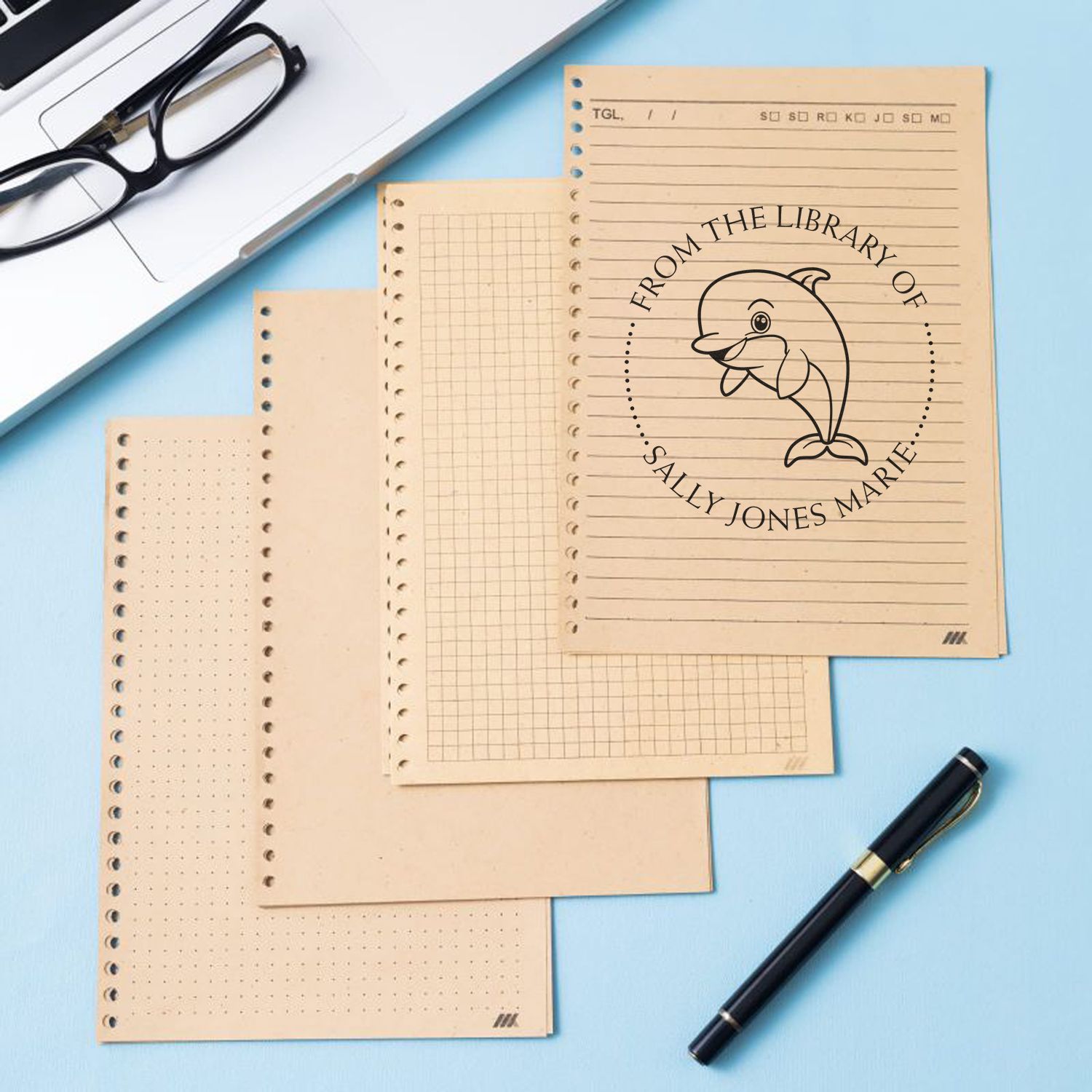 Pre-Inked Inquisitive Dolphin Personalized This Book Belongs To Stamp - Engineer Seal Stamps