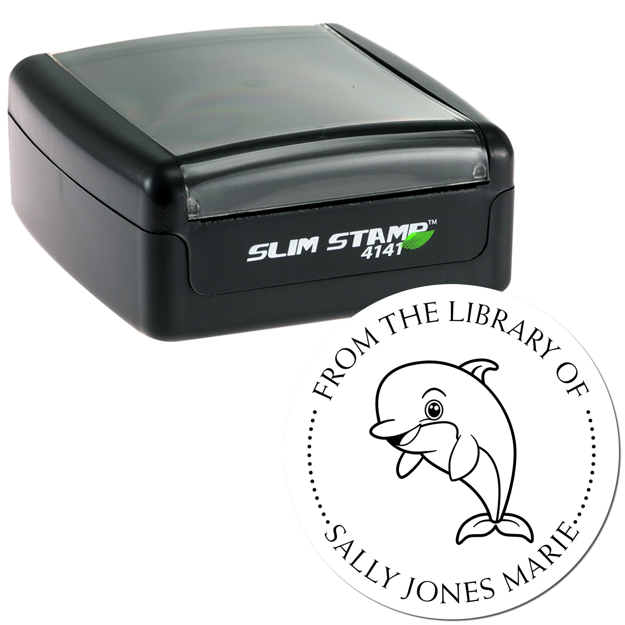 Pre-Inked Inquisitive Dolphin Personalized This Book Belongs To Stamp - Engineer Seal Stamps