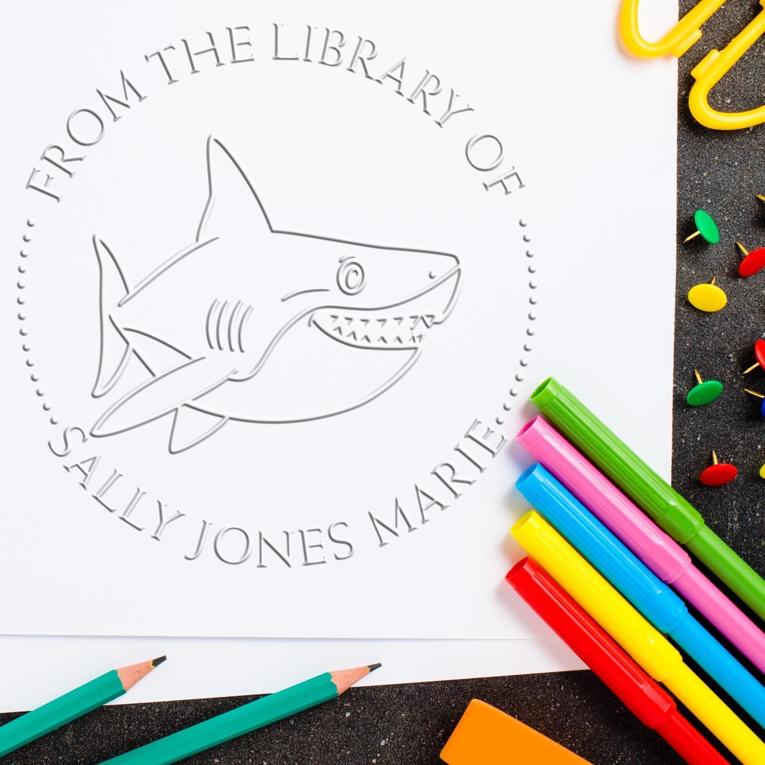 Desk Swift Shark Custom Made Library Name Embossed Stamp - Engineer Seal Stamps