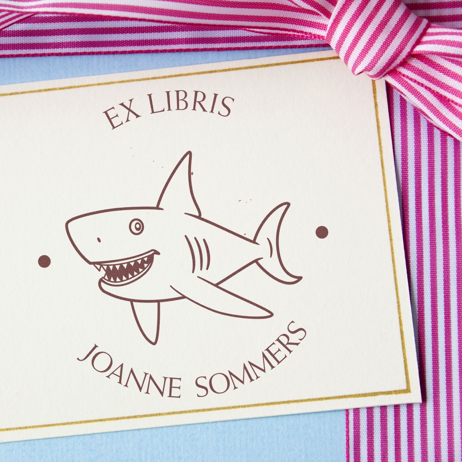 PSI Pre-Inked Sneaky Shark Personalized Book Property Stamper - Engineer Seal Stamps