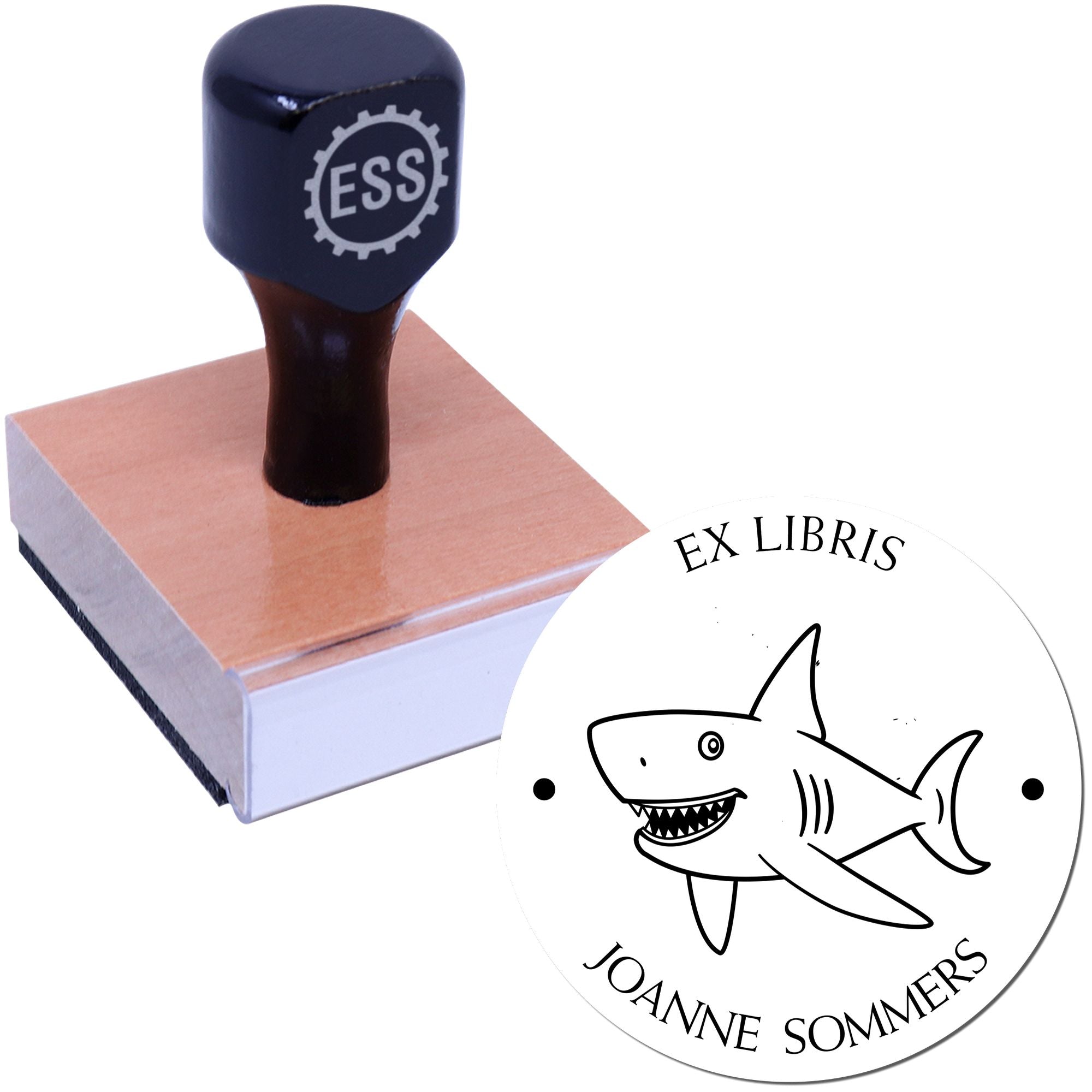 Wood Handle Sneaky Shark Custom Ownership Stamper - Engineer Seal Stamps