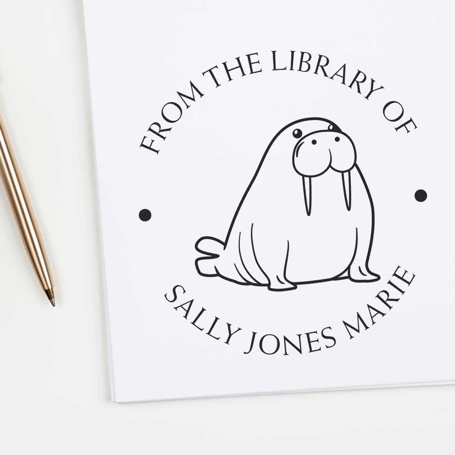 Self-Inking Strong Walrus Personalized Library Name Stamp - Engineer Seal Stamps