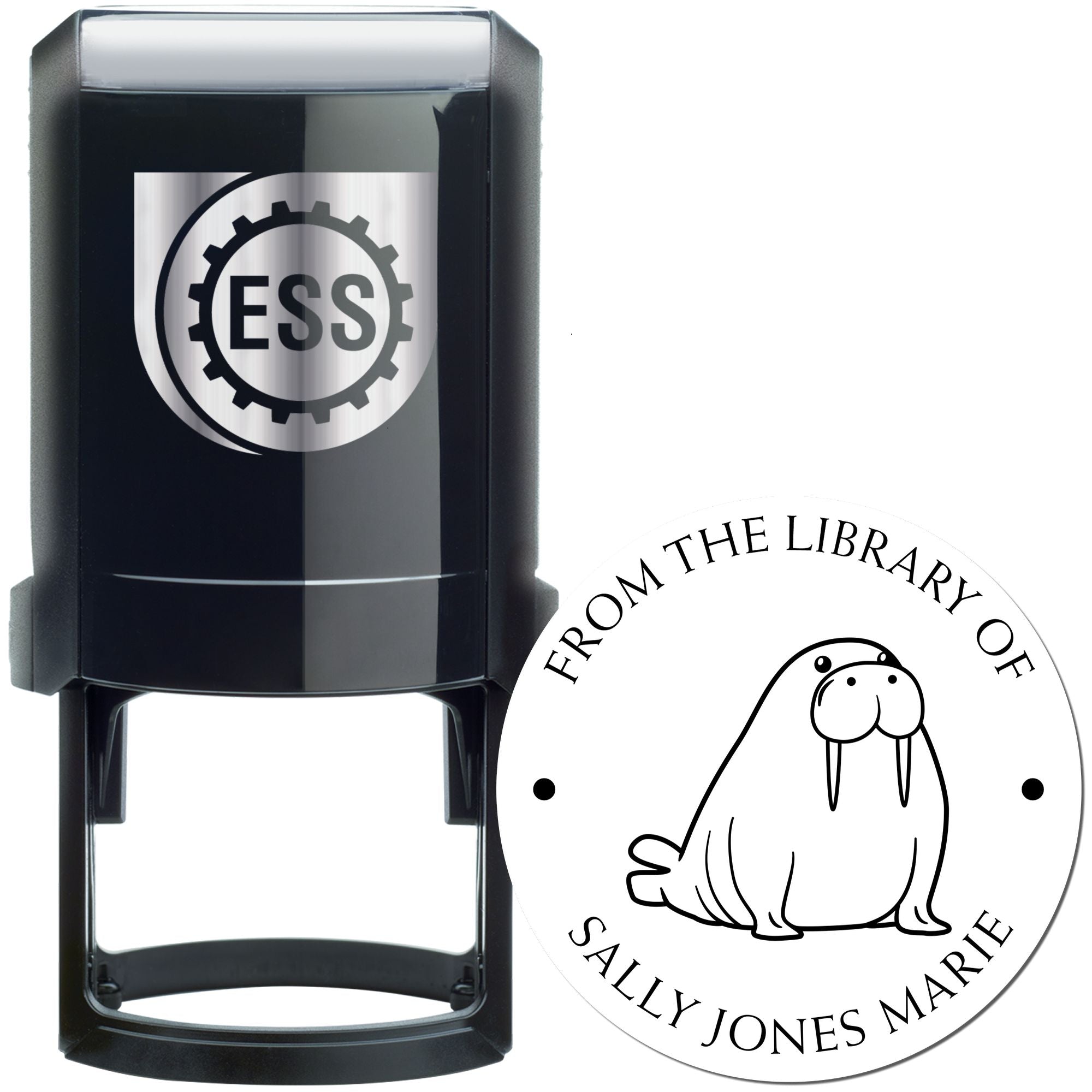 Self-Inking Strong Walrus Personalized Library Name Stamp - Engineer Seal Stamps