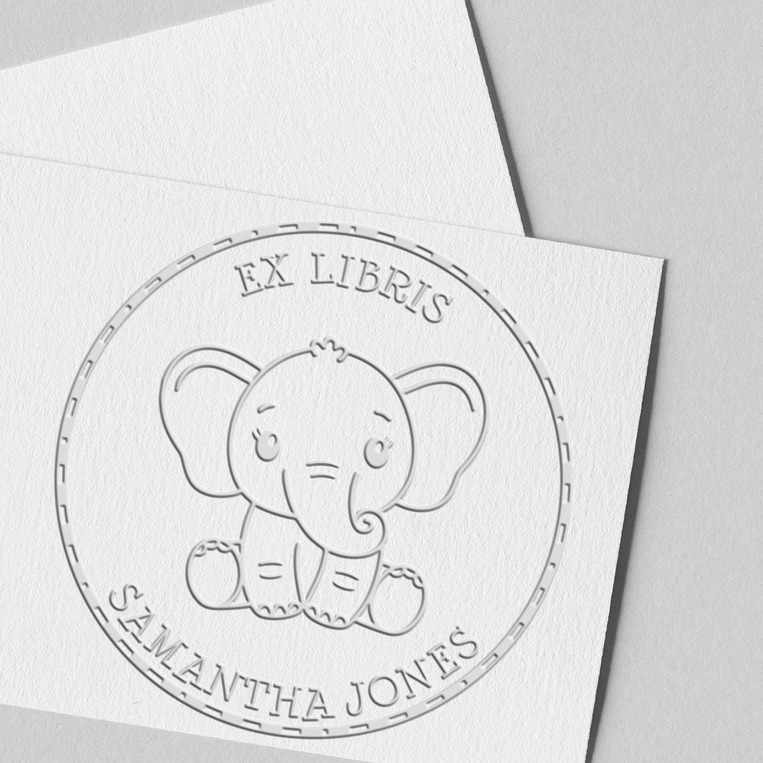 Soft Baby Elephant Custom This Book Belongs To Embossed Stamp