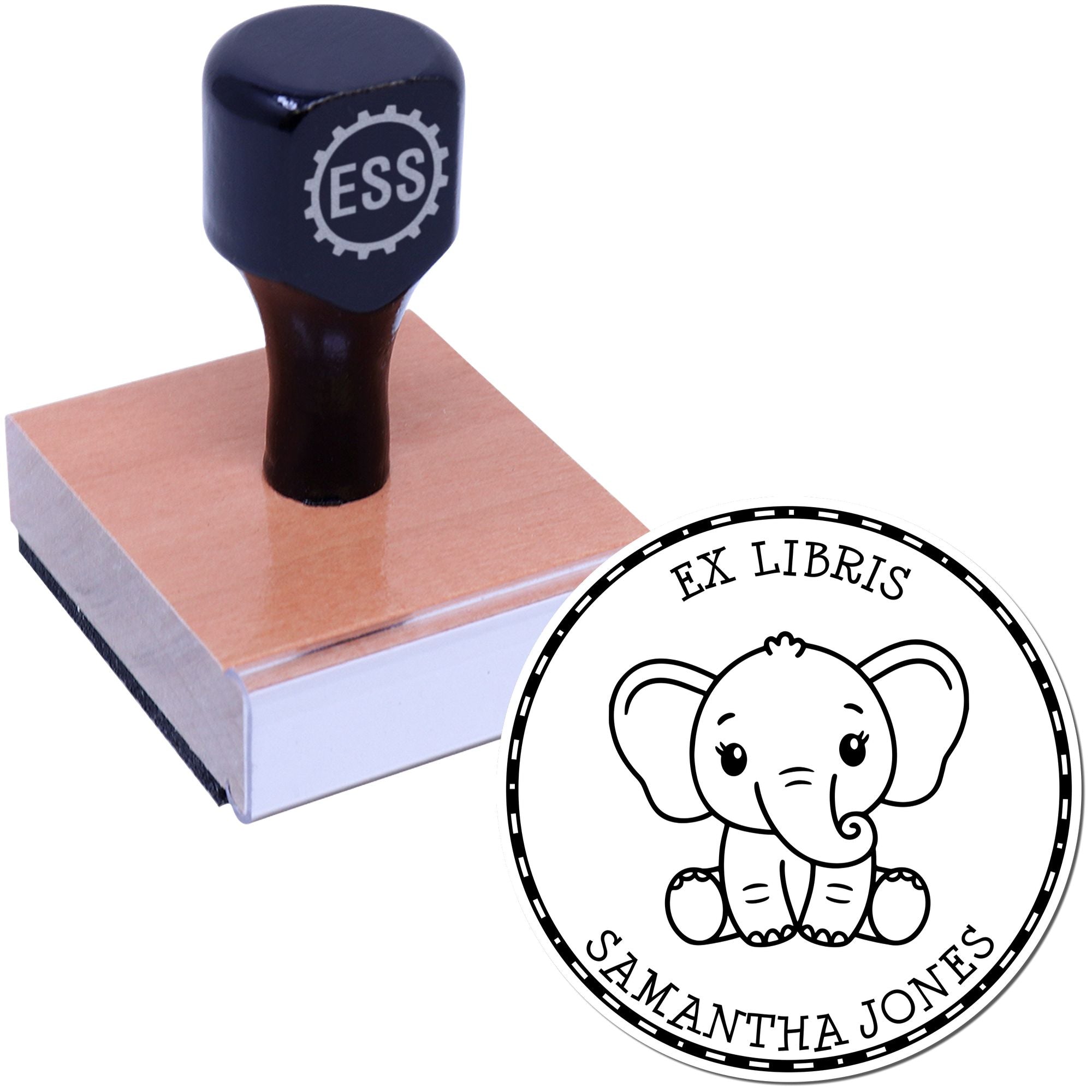 Wood Handle Baby Elephant Custom Made Bibliophile Stamp