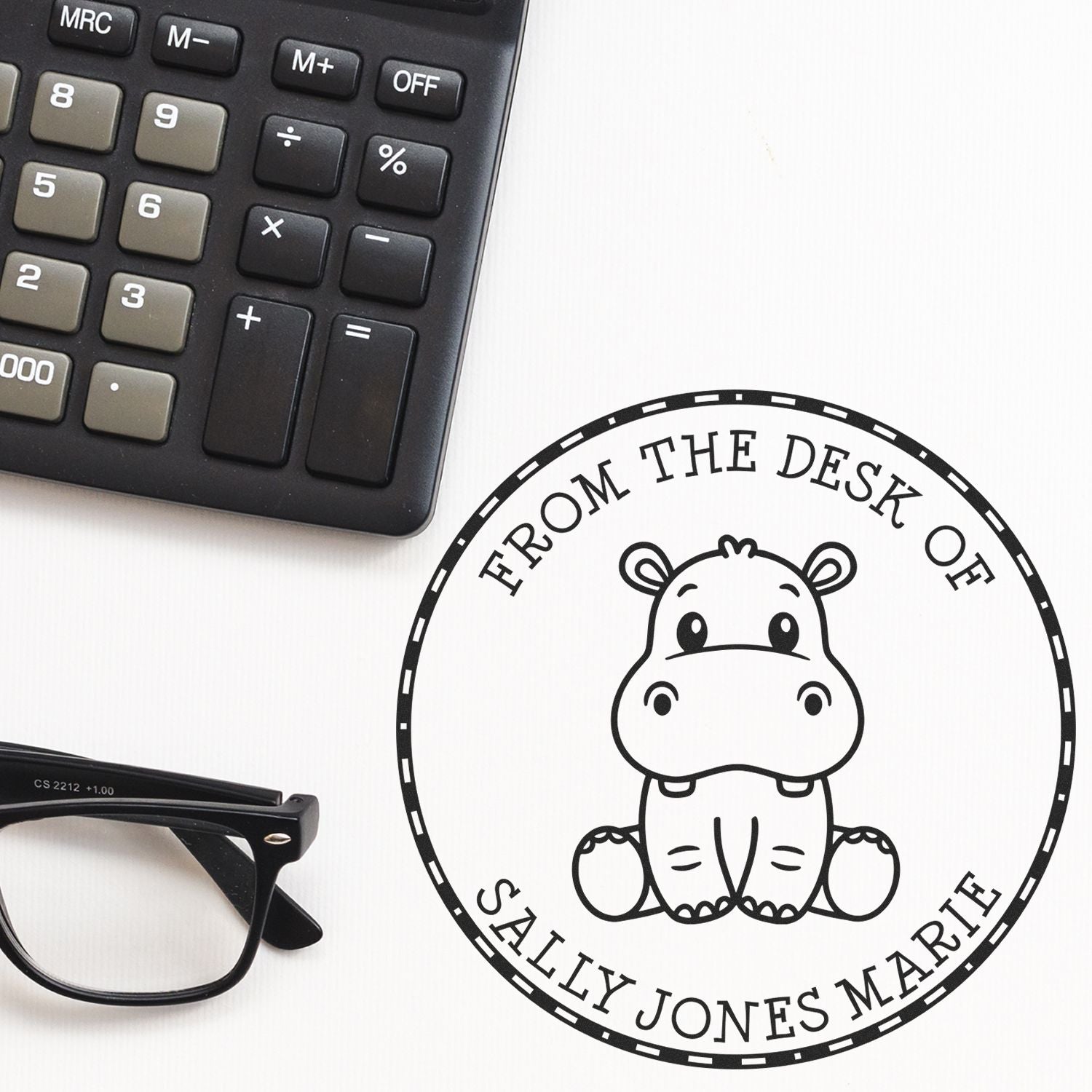 Self-Inking Little Hippo Personalized Name Inscription Stamp - Engineer Seal Stamps