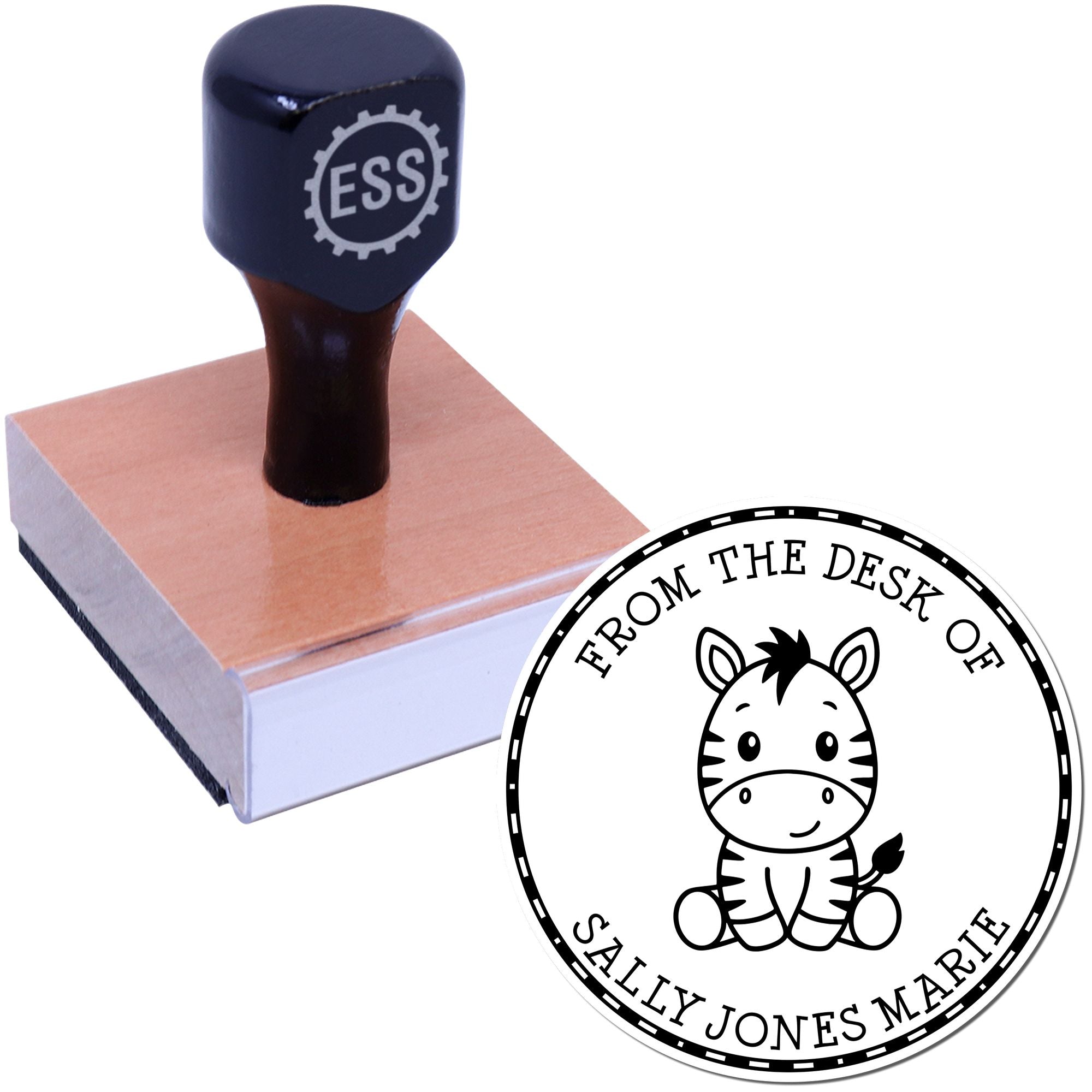 Wood Handle Baby Zebra Custom Made Book Library Stamp