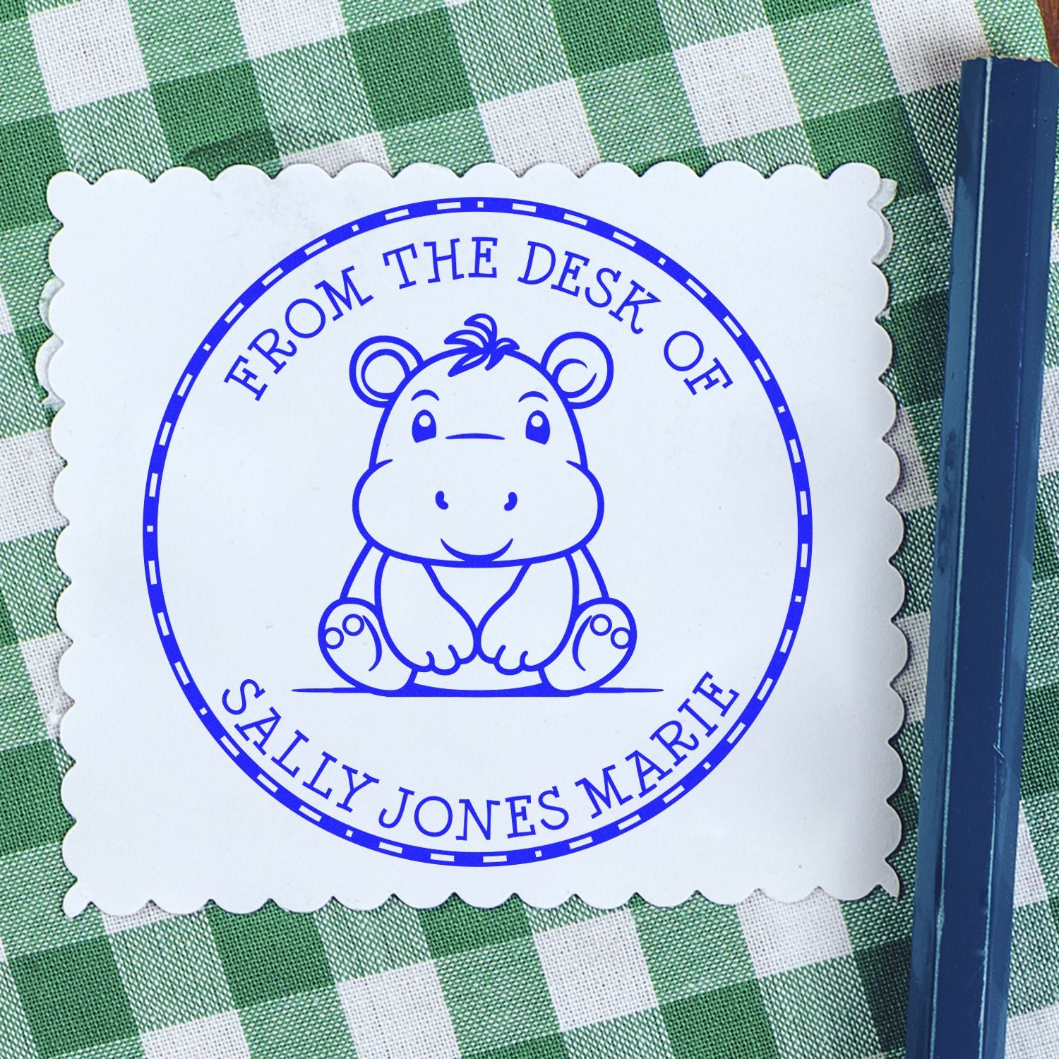 Wood Handle Cute Hippo Custom Made Book Lover Stamp - Engineer Seal Stamps