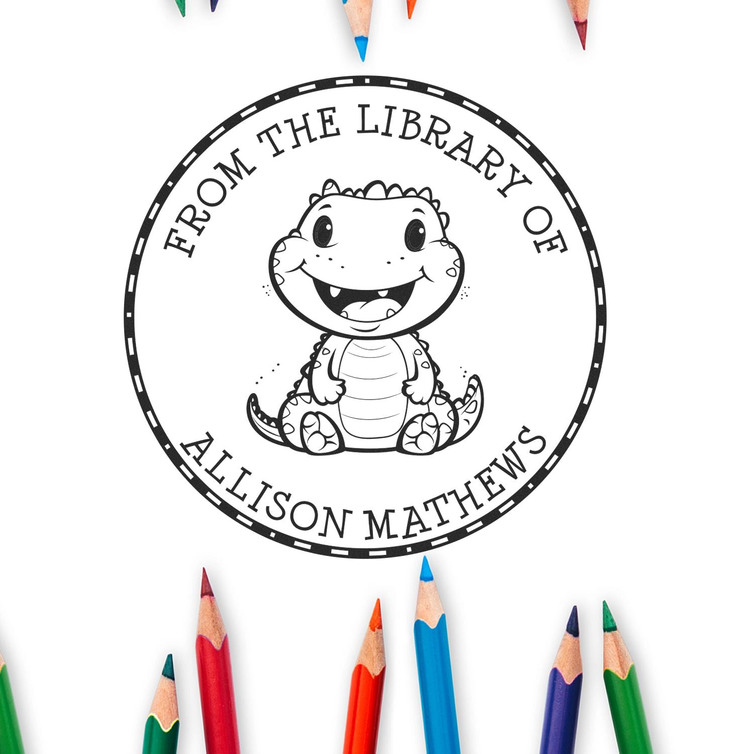 Self-Inking Happy Dino Personalized Read It Stamp - Engineer Seal Stamps