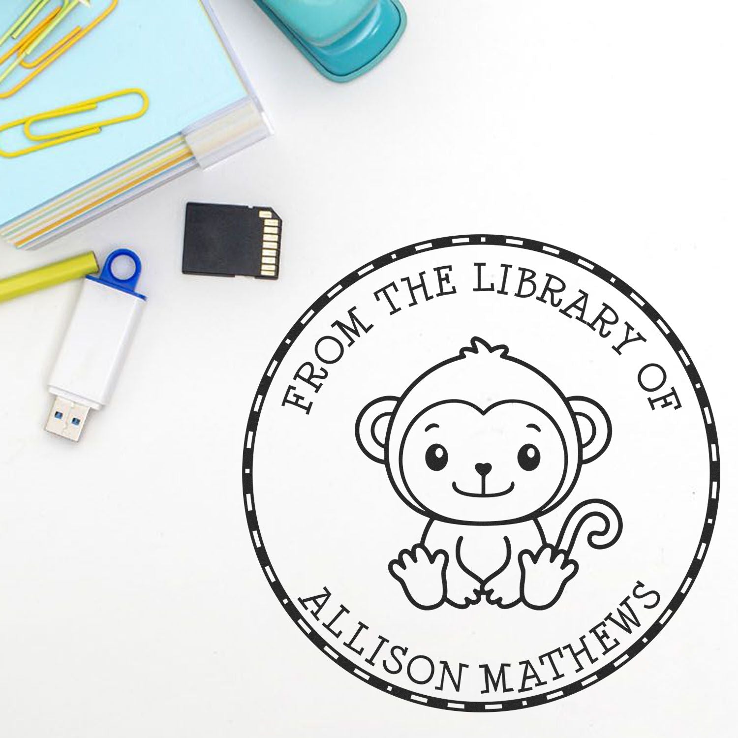 Pre-Inked Mini Monkey Personalized Bibliophile Stamp - Engineer Seal Stamps