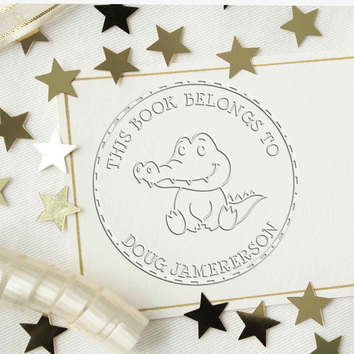 Hybrid Snappy Gator Custom Made Book Ownership Label Embossed Stamp - Engineer Seal Stamps