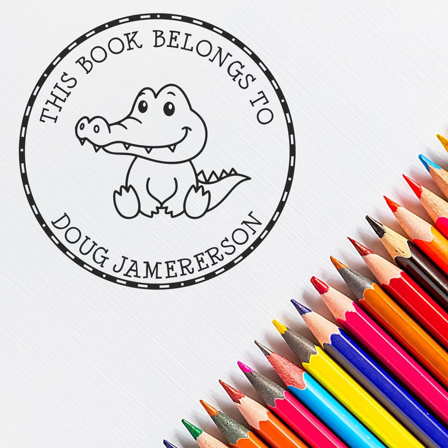 Wood Handle Snappy Gator Custom Made Book Property Stamp