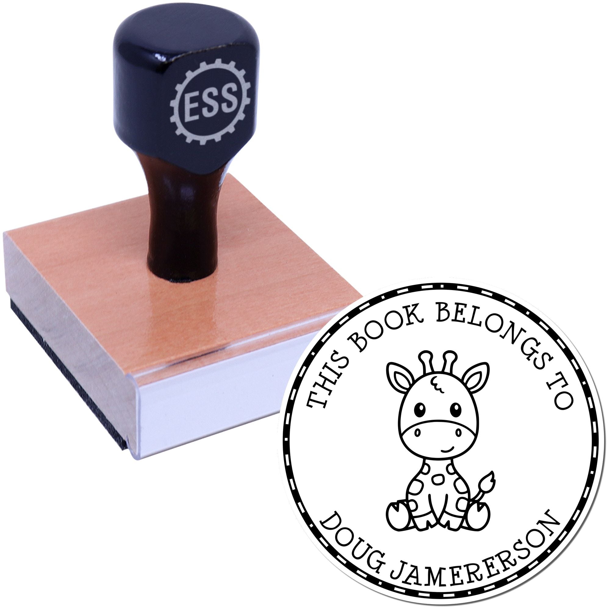 Wood Handle Baby Giraffe Custom Made Bookplate Stamp