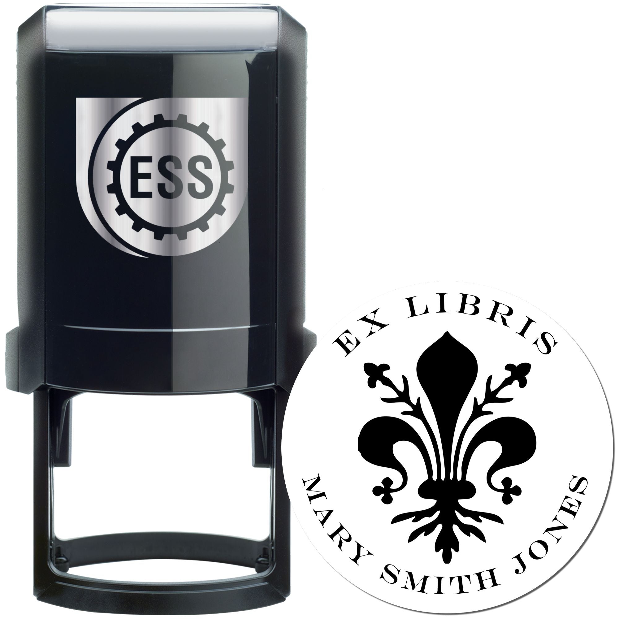 Powerful Fleur de Lis Self-Inking Custom Bookplate Label Stamp - Engineer Seal Stamps