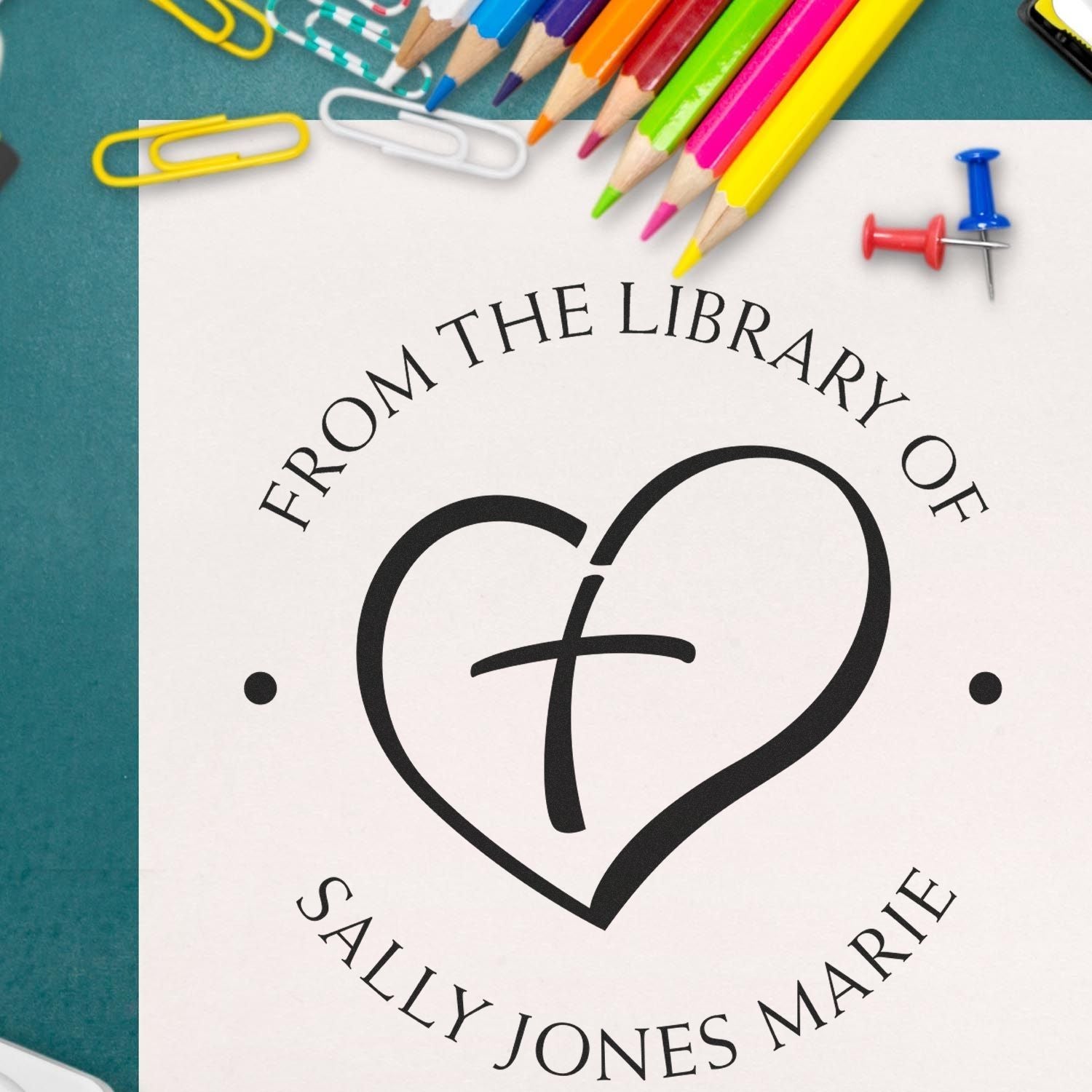 Portable Pre-Inked Love the Cross Personalized Address Stamp - Engineer Seal Stamps