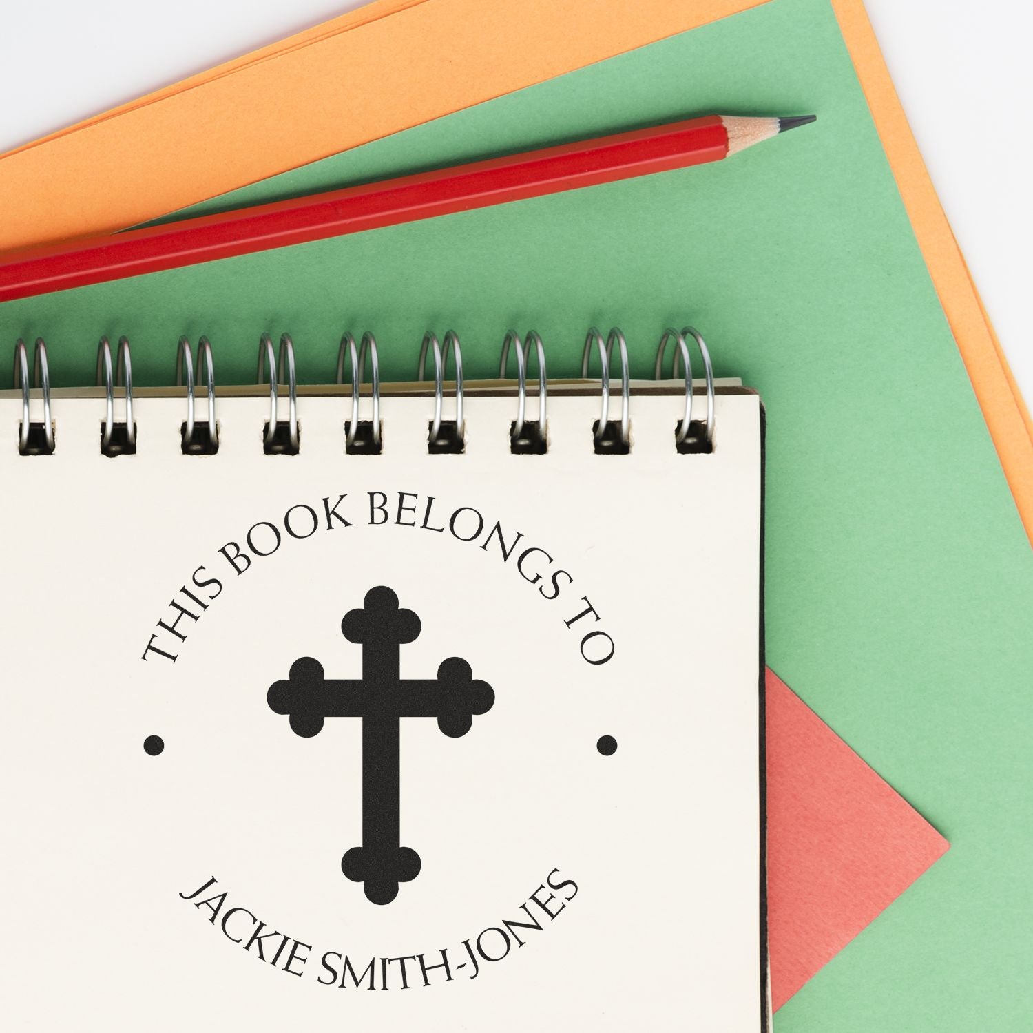 Wood Handle Sacred Cross Customized Name And Address Stamp
