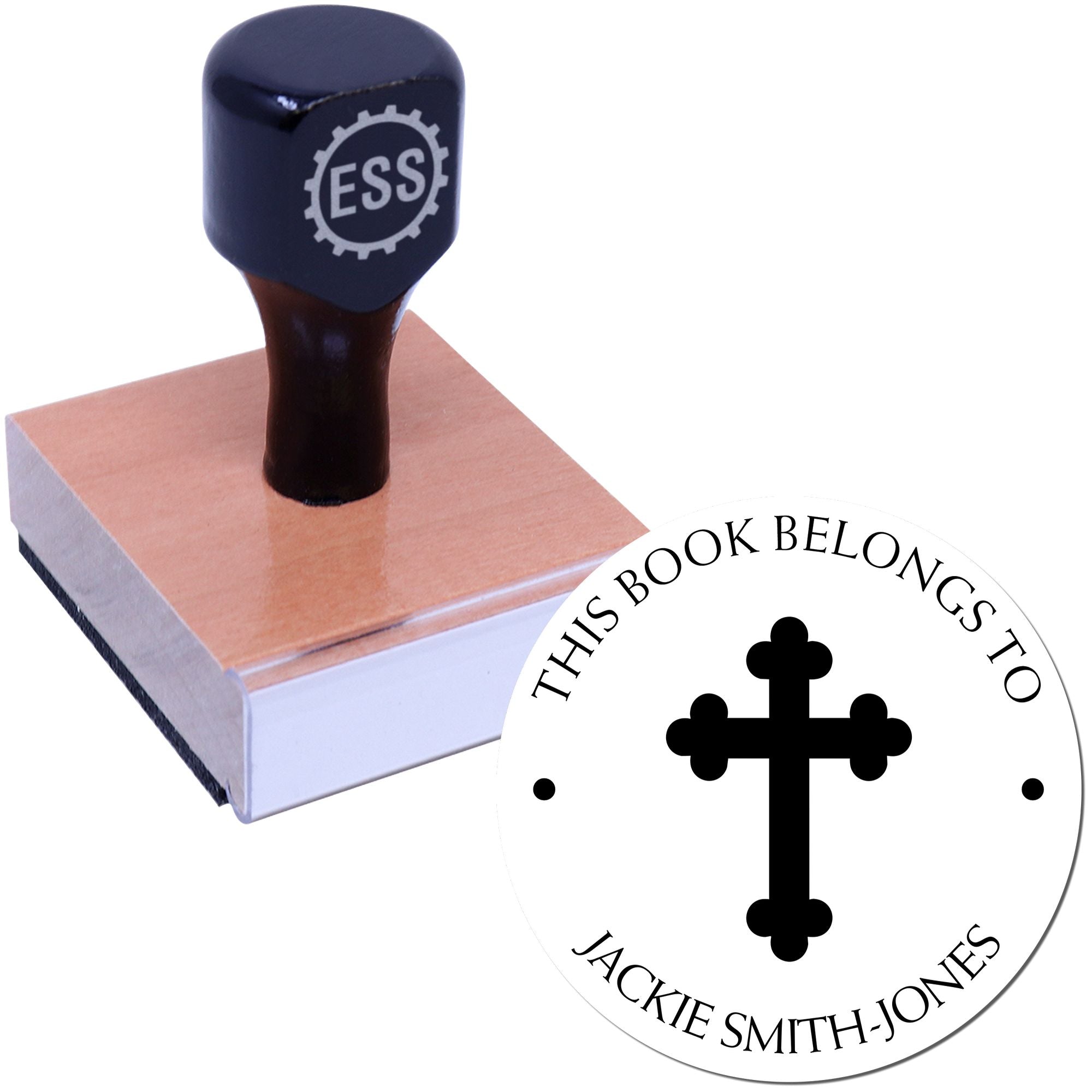 Wood Handle Sacred Cross Customized Name And Address Stamp