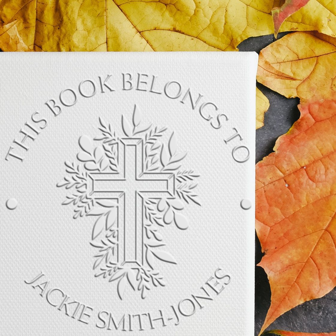 Soft Reverent Cross Return Address Embossing Stamp