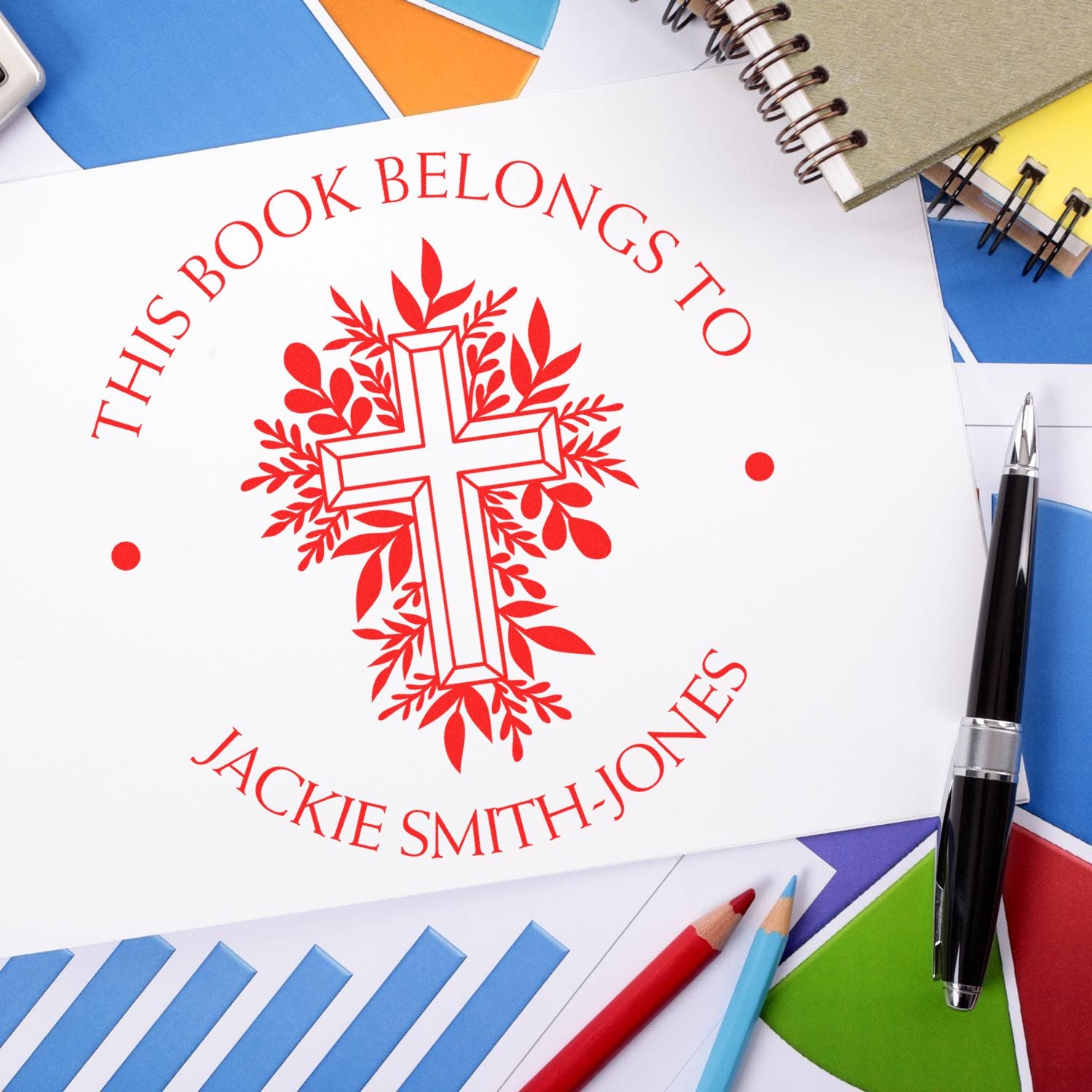 Portable Pre-Inked Reverent Cross Personalized Return Address Stamp - Engineer Seal Stamps