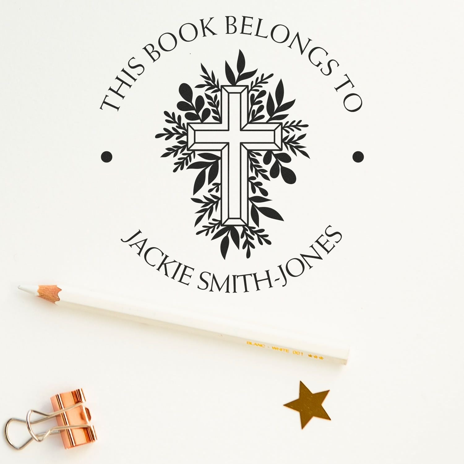 Wood Handle Reverent Cross Customized Return Address Stamp - Engineer Seal Stamps