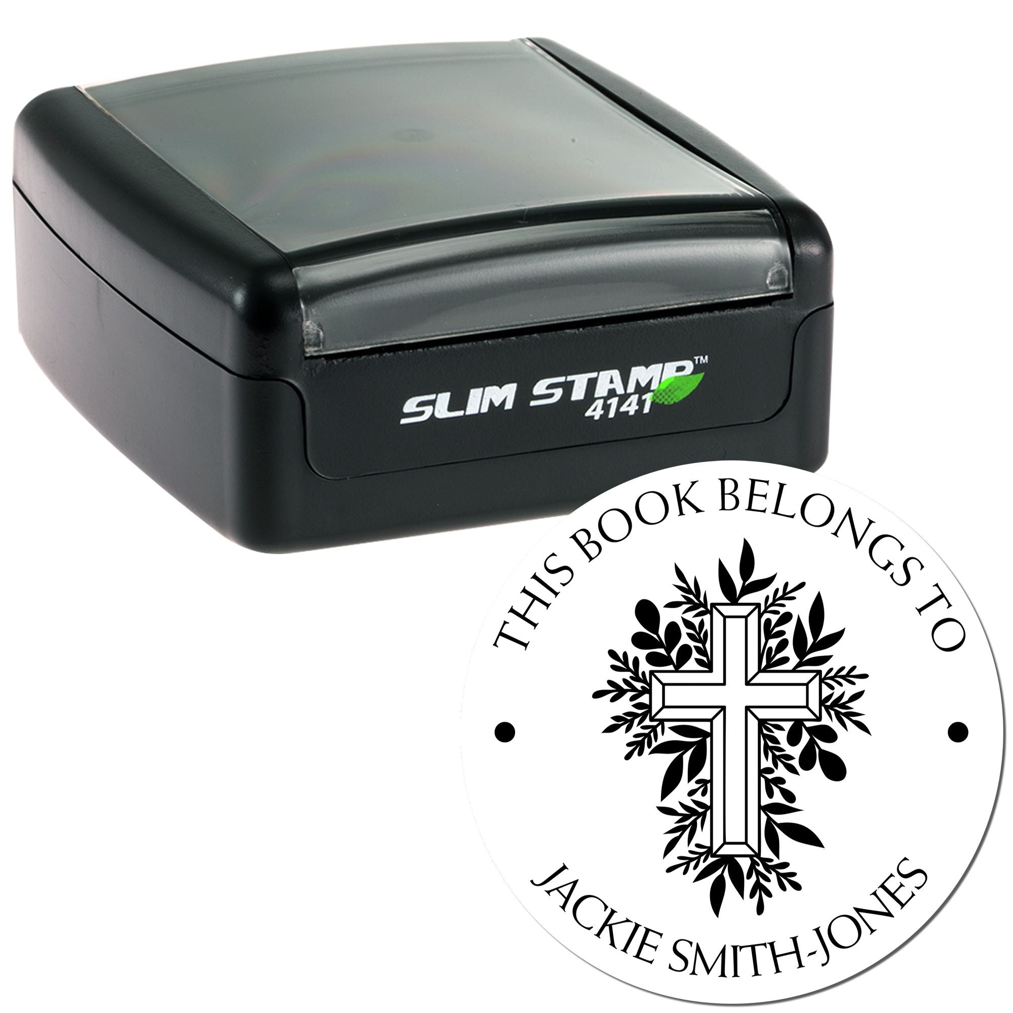 Portable Pre-Inked Reverent Cross Personalized Return Address Stamp - Engineer Seal Stamps